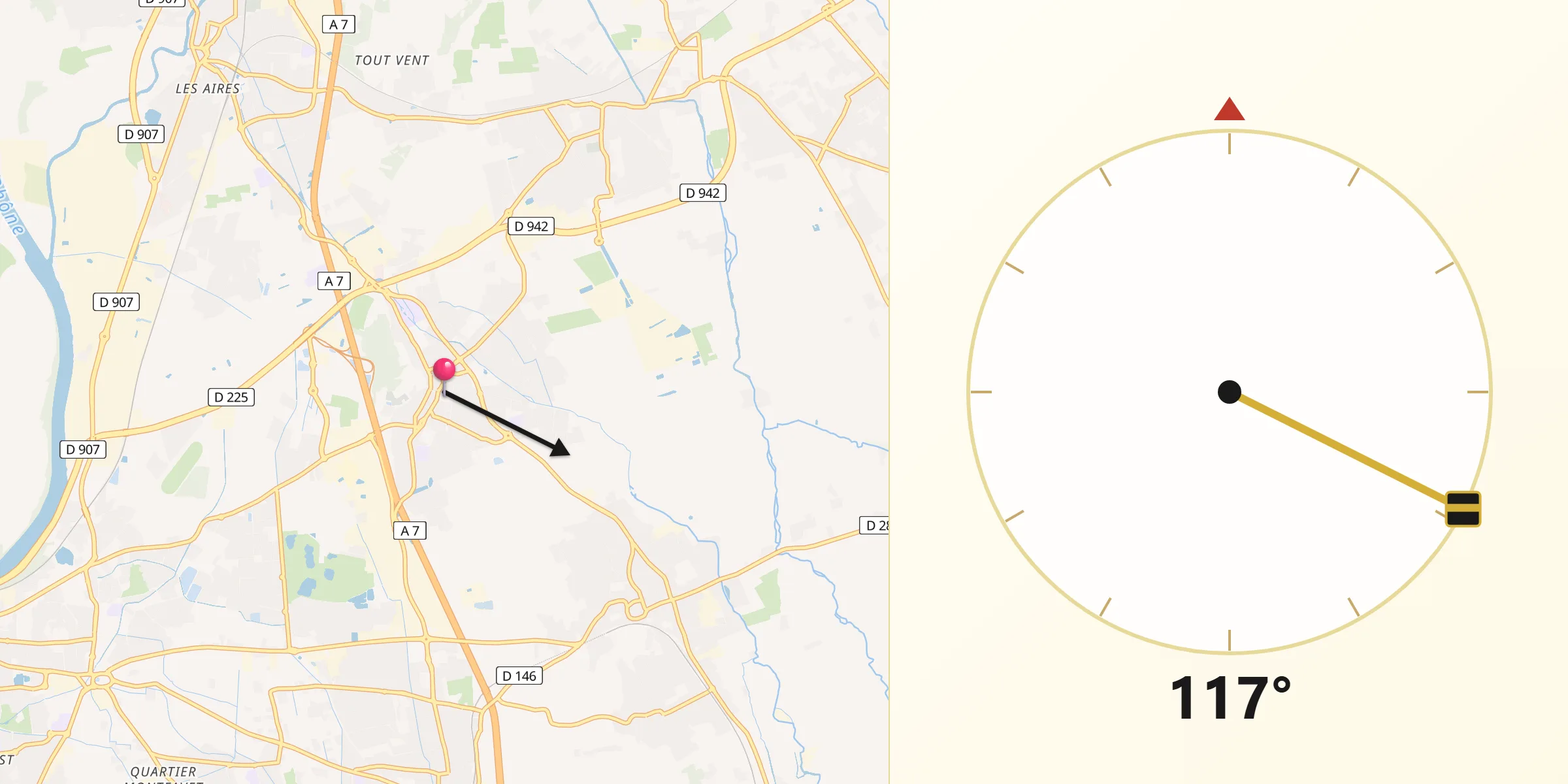 Direction vers la Qibla depuis Vedène