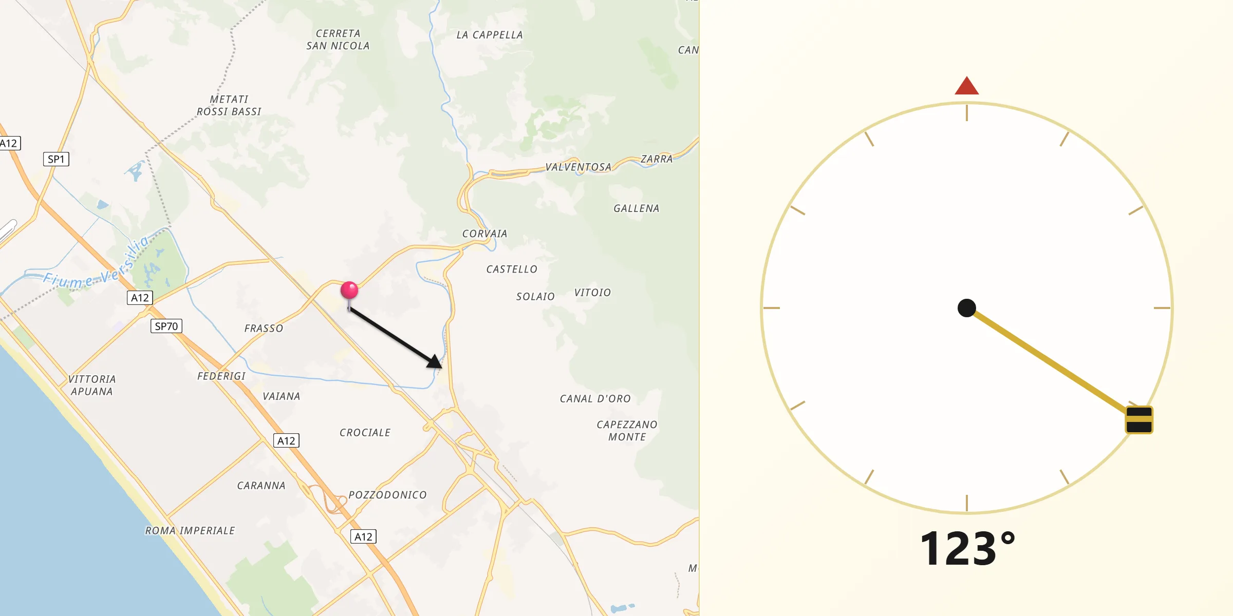 Direzione della Qibla da Ripa-Pozzi-Querceta-Ponterosso