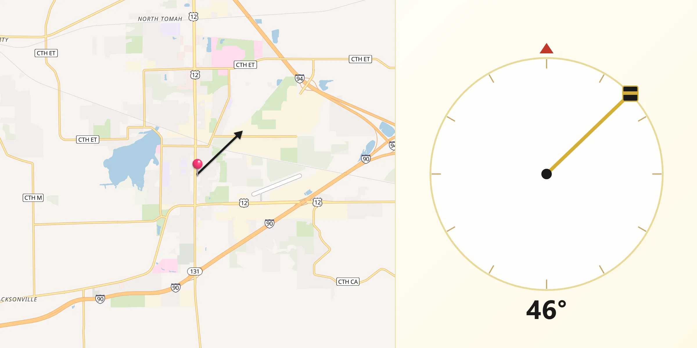 Qibla Direction from Tomah