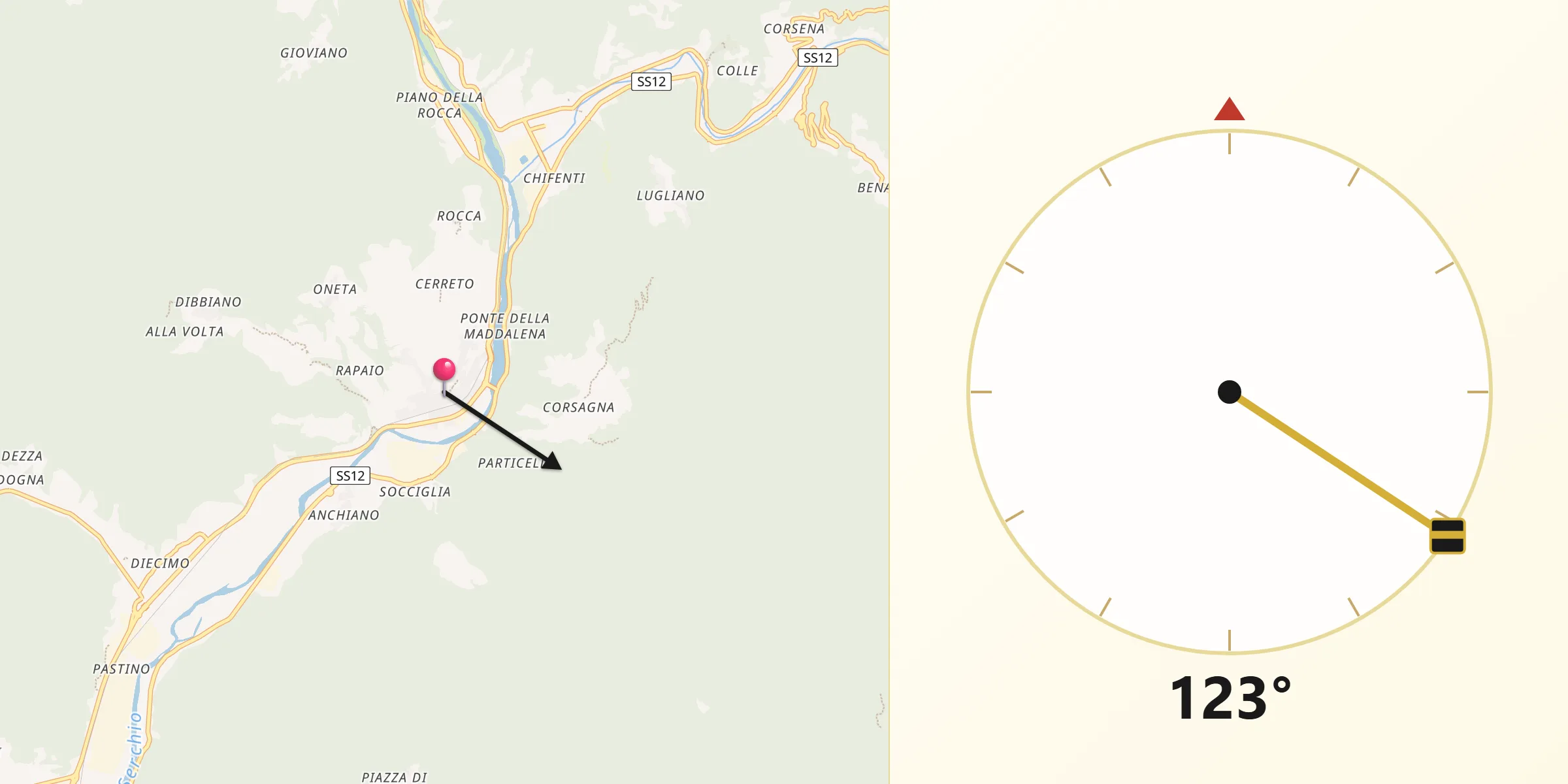 Direzione della Qibla da Borgo a Mozzano