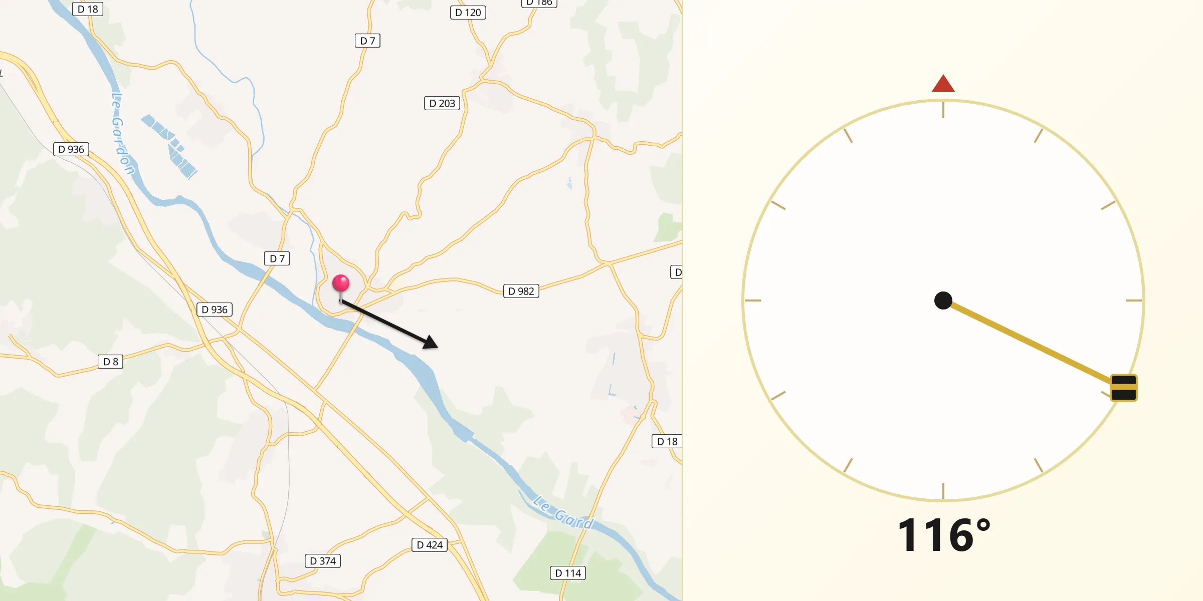 Direction vers la Qibla depuis Moussac