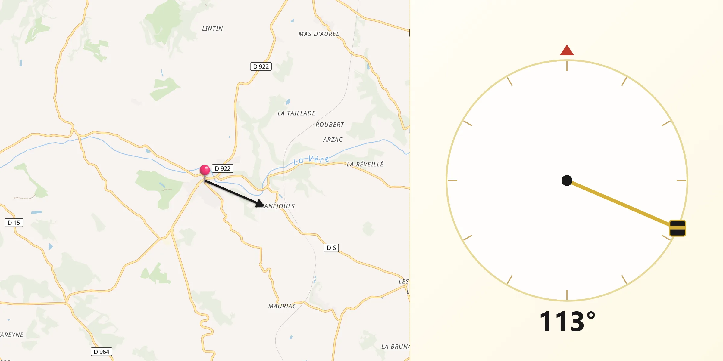 Direction vers la Qibla depuis Cahuzac-sur-Vère