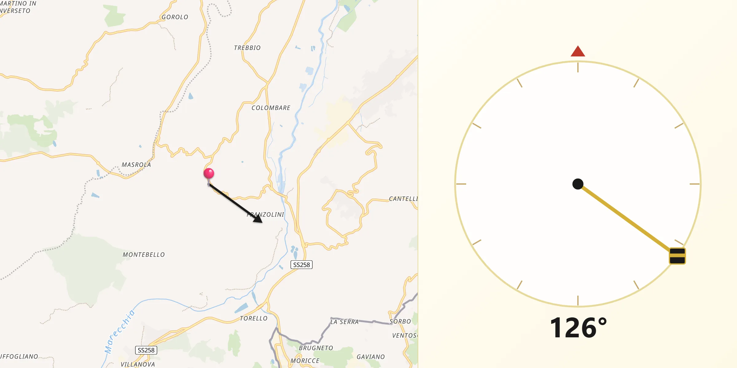 Direzione della Qibla da Torriana