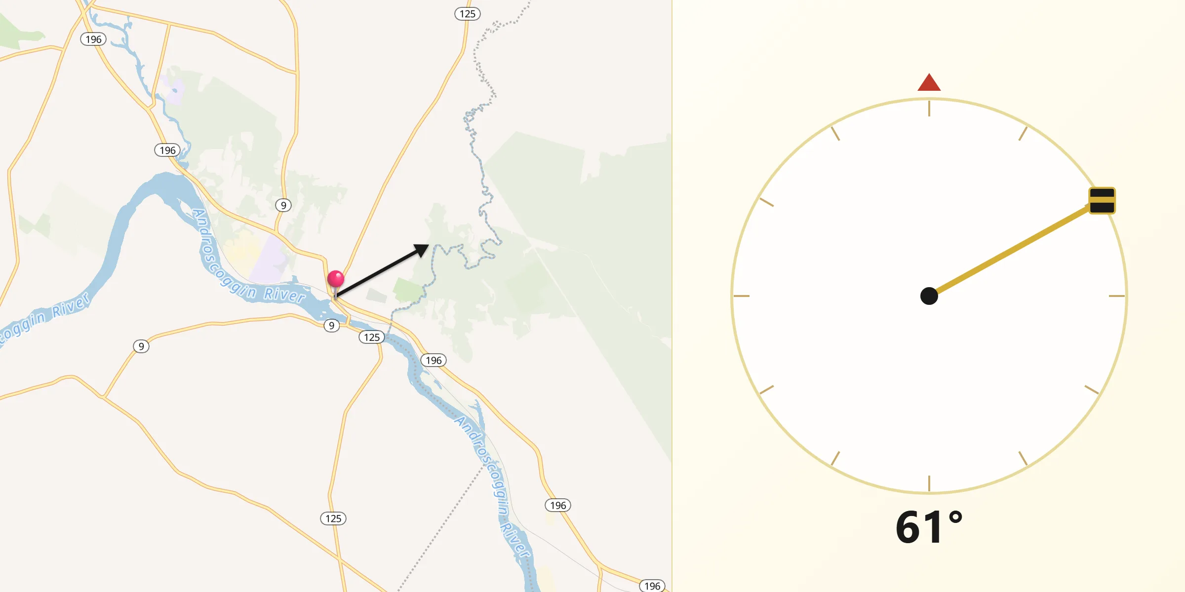 Qibla Direction from Lisbon Falls