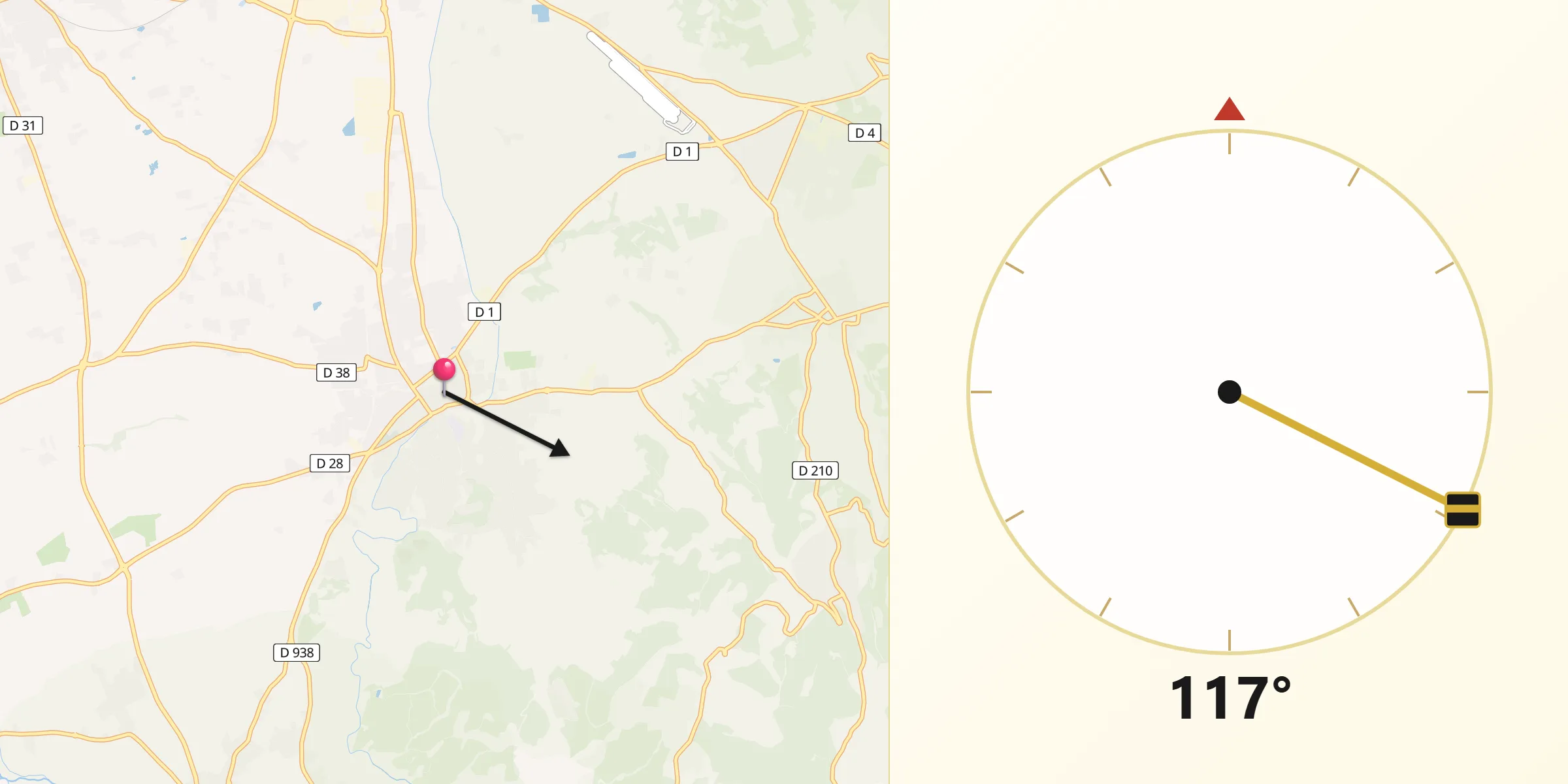 Direction vers la Qibla depuis Pernes-les-Fontaines