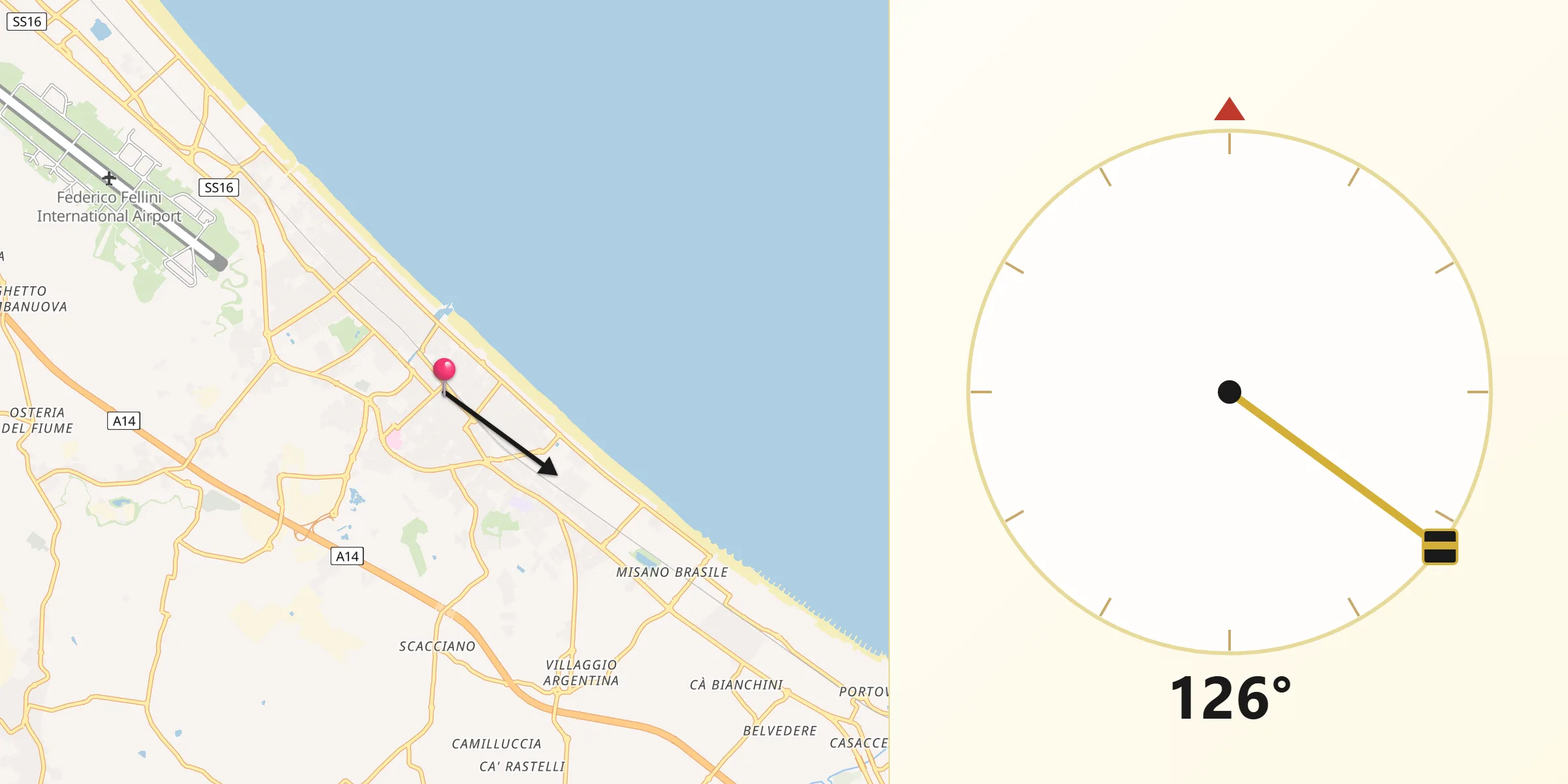 Direzione della Qibla da Riccione