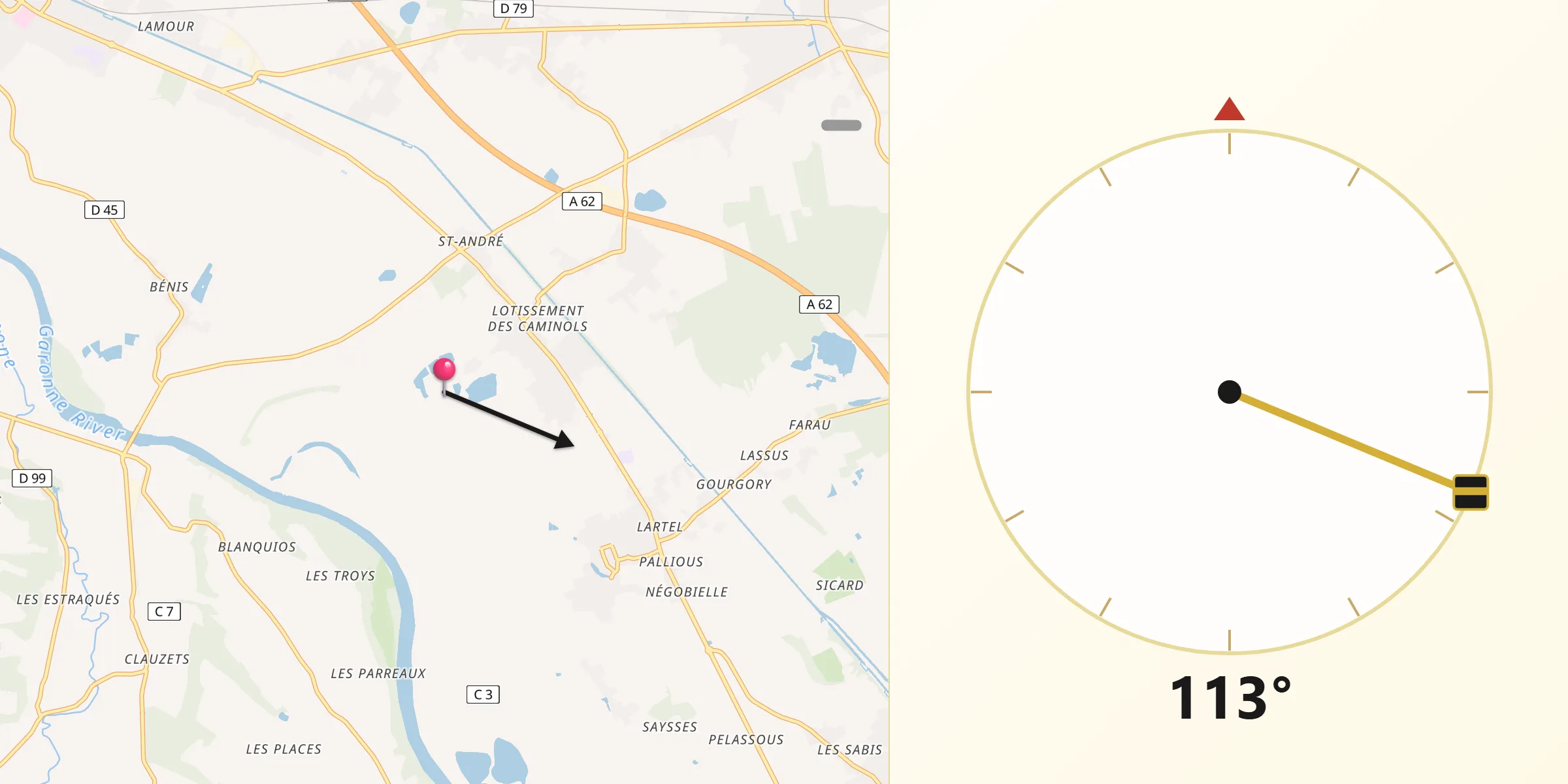 Direction vers la Qibla depuis Département du Tarn-et-Garonne