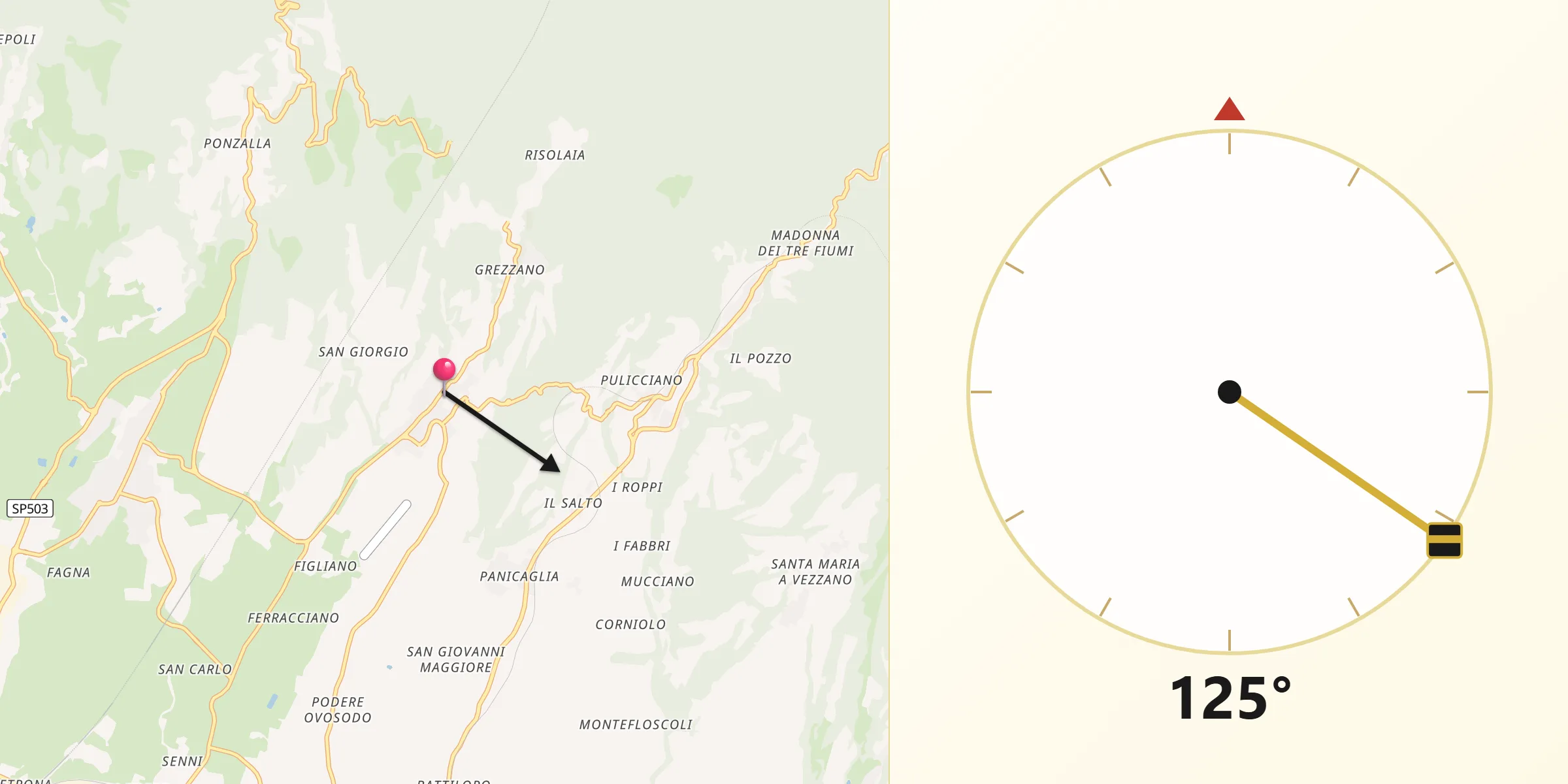 Direzione della Qibla da Luco Mugello
