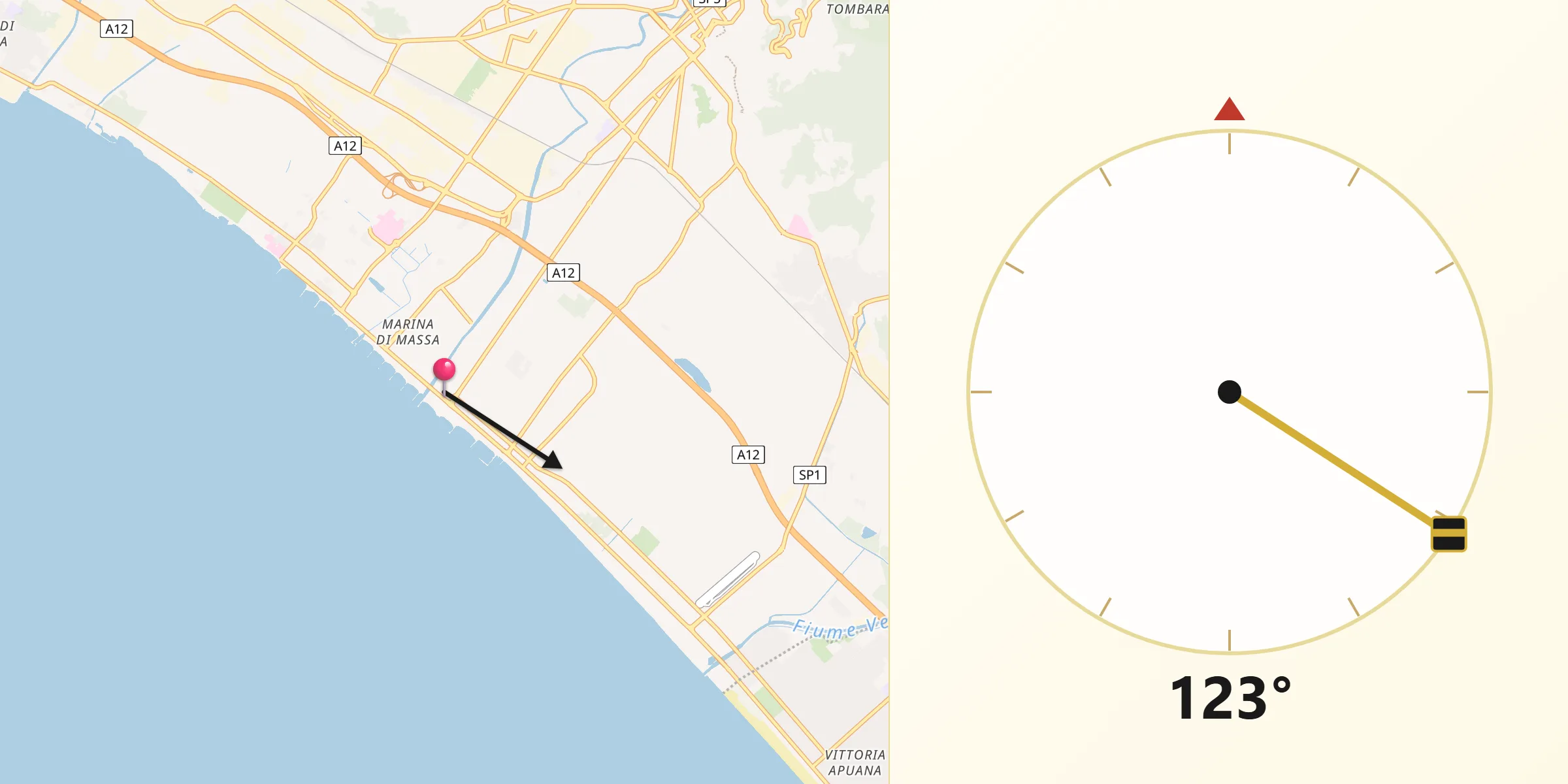 Direzione della Qibla da Marina di Massa