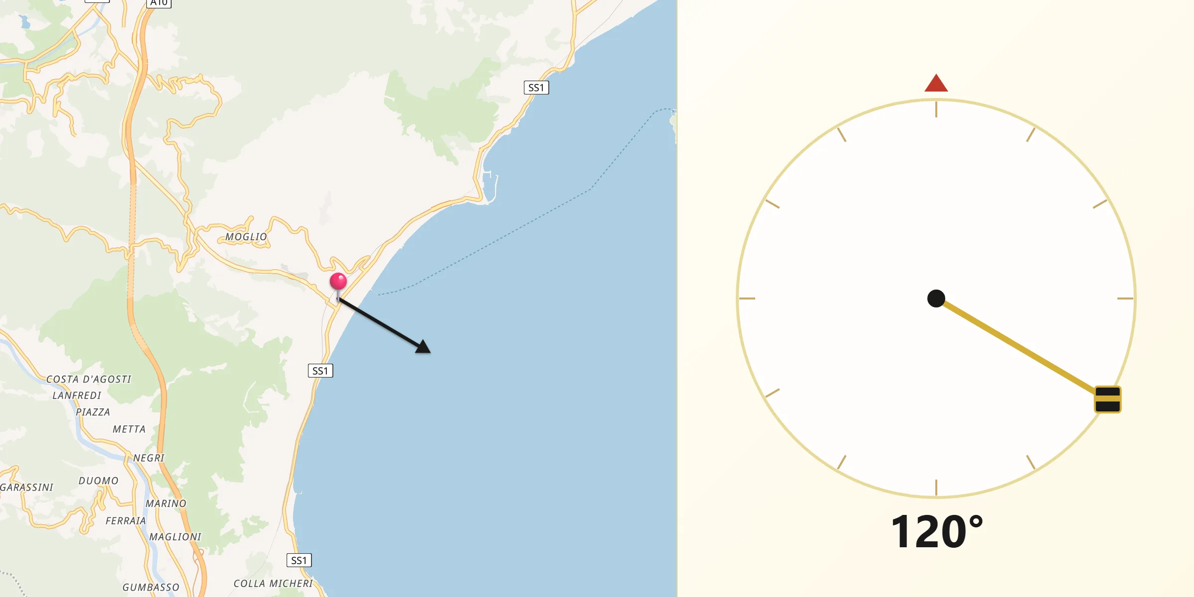 Direzione della Qibla da Alassio