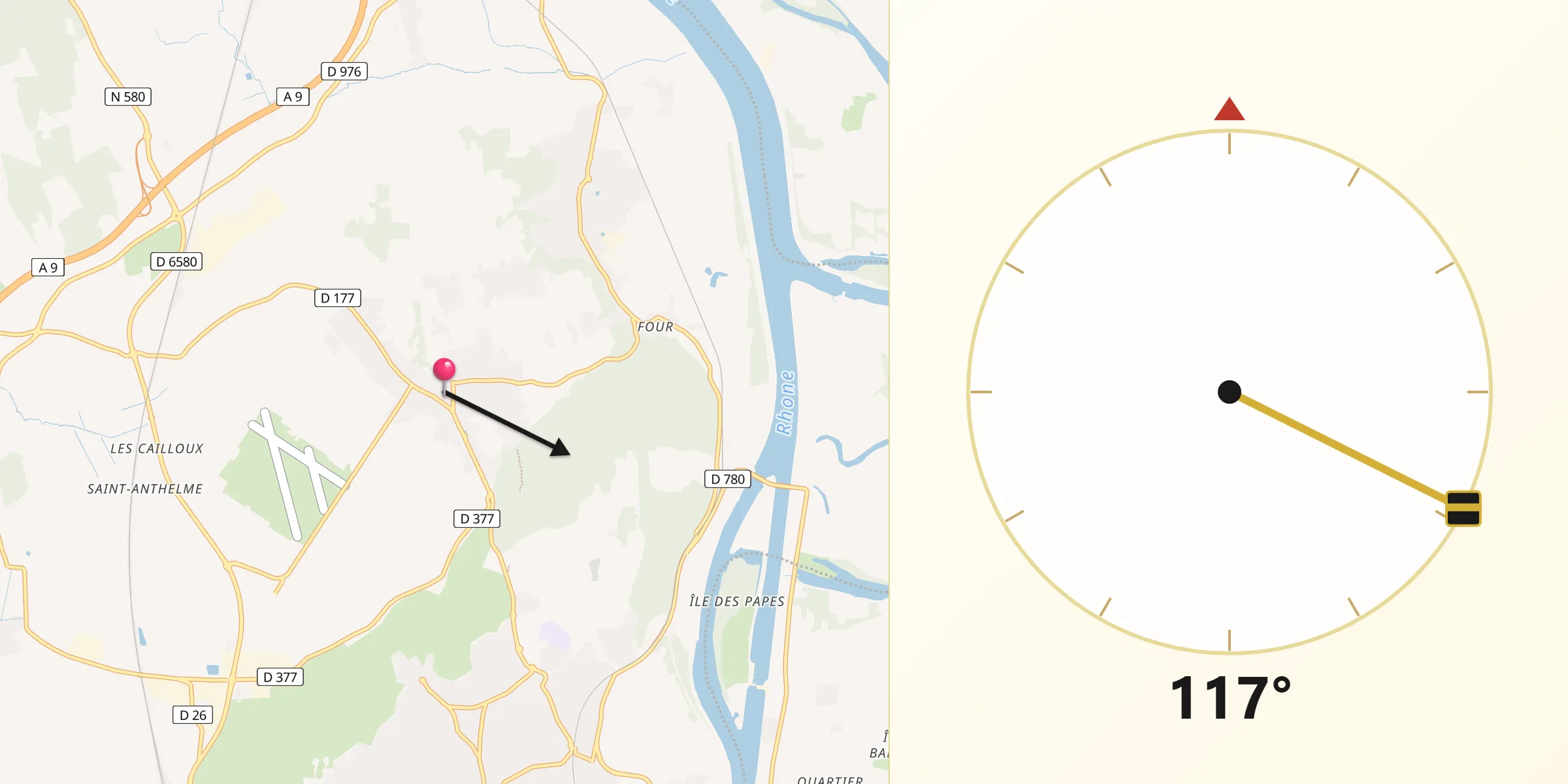 Direction vers la Qibla depuis Pujaut