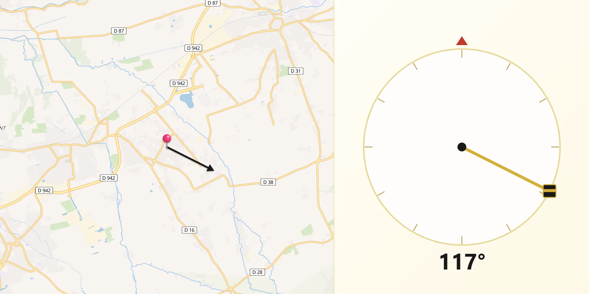 Direction vers la Qibla depuis Althen-des-Paluds
