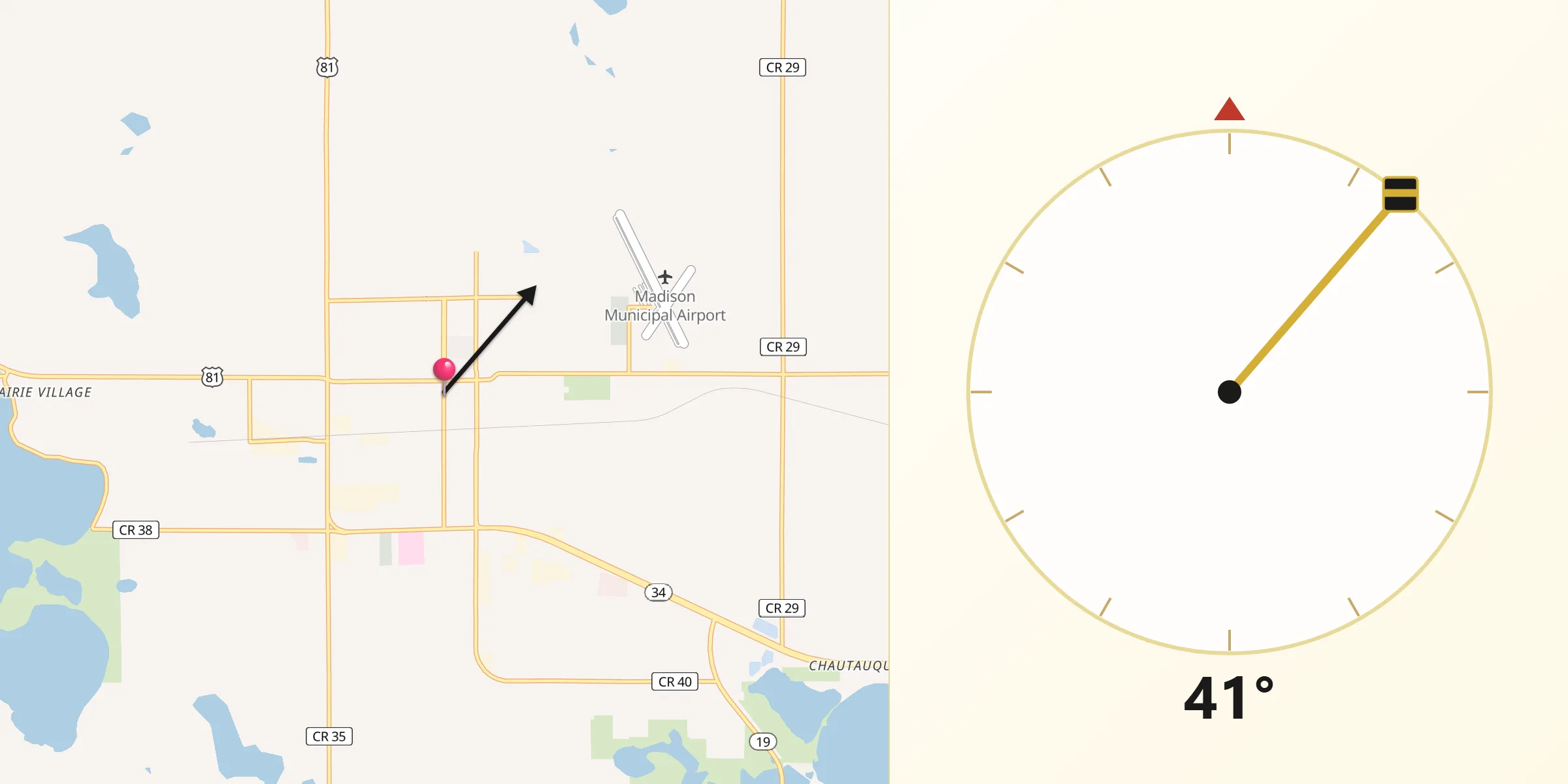 Dirección de la Qibla desde Madison