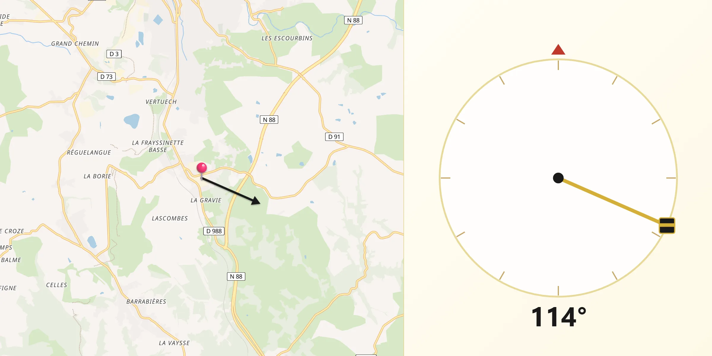 Direction vers la Qibla depuis Le Garric