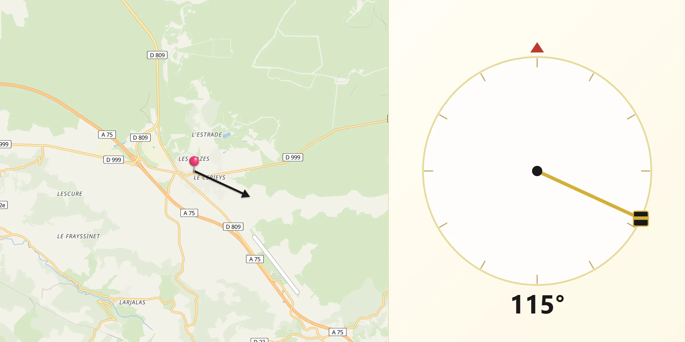 Direction vers la Qibla depuis La Cavalerie