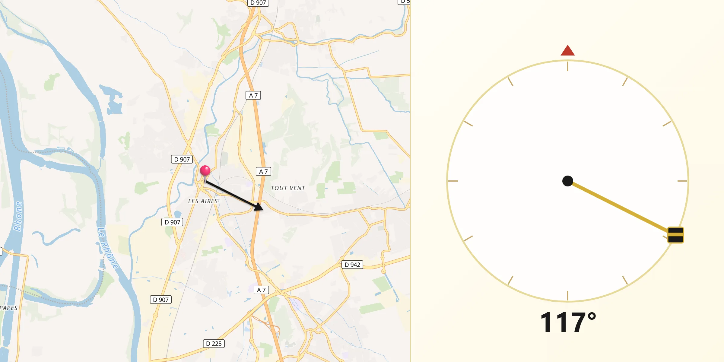 Direction vers la Qibla depuis Sorgues