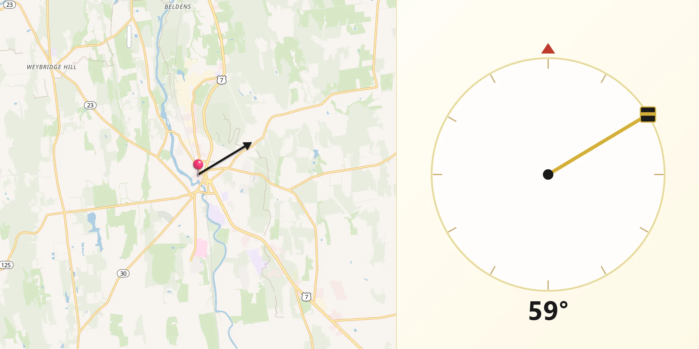 Qibla Direction from Middlebury (village)