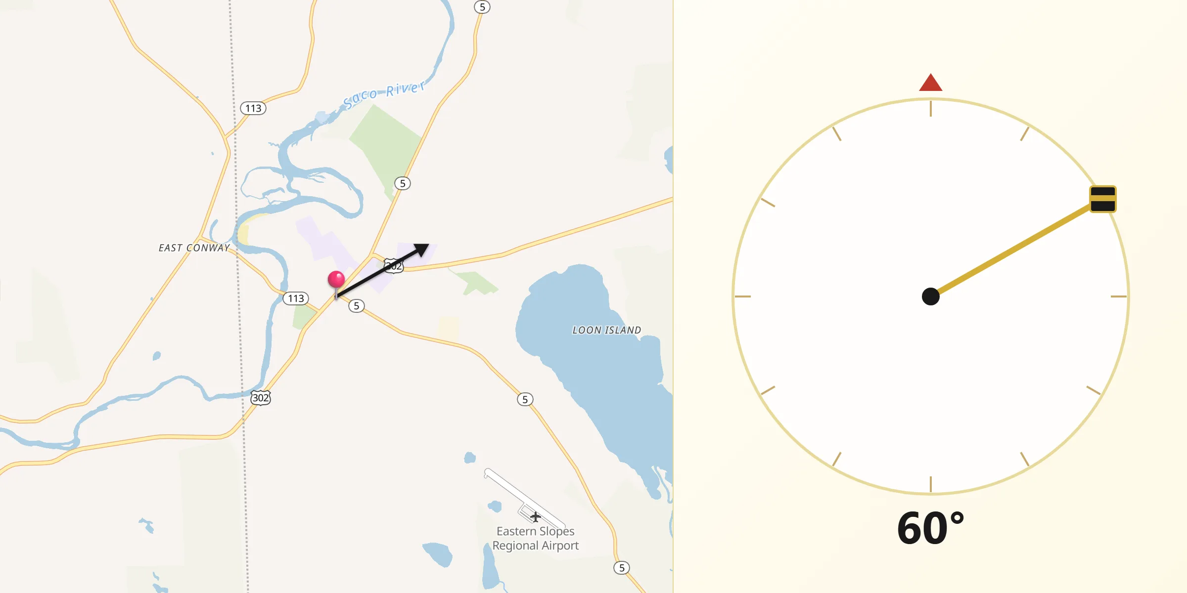 Qibla Direction from Fryeburg