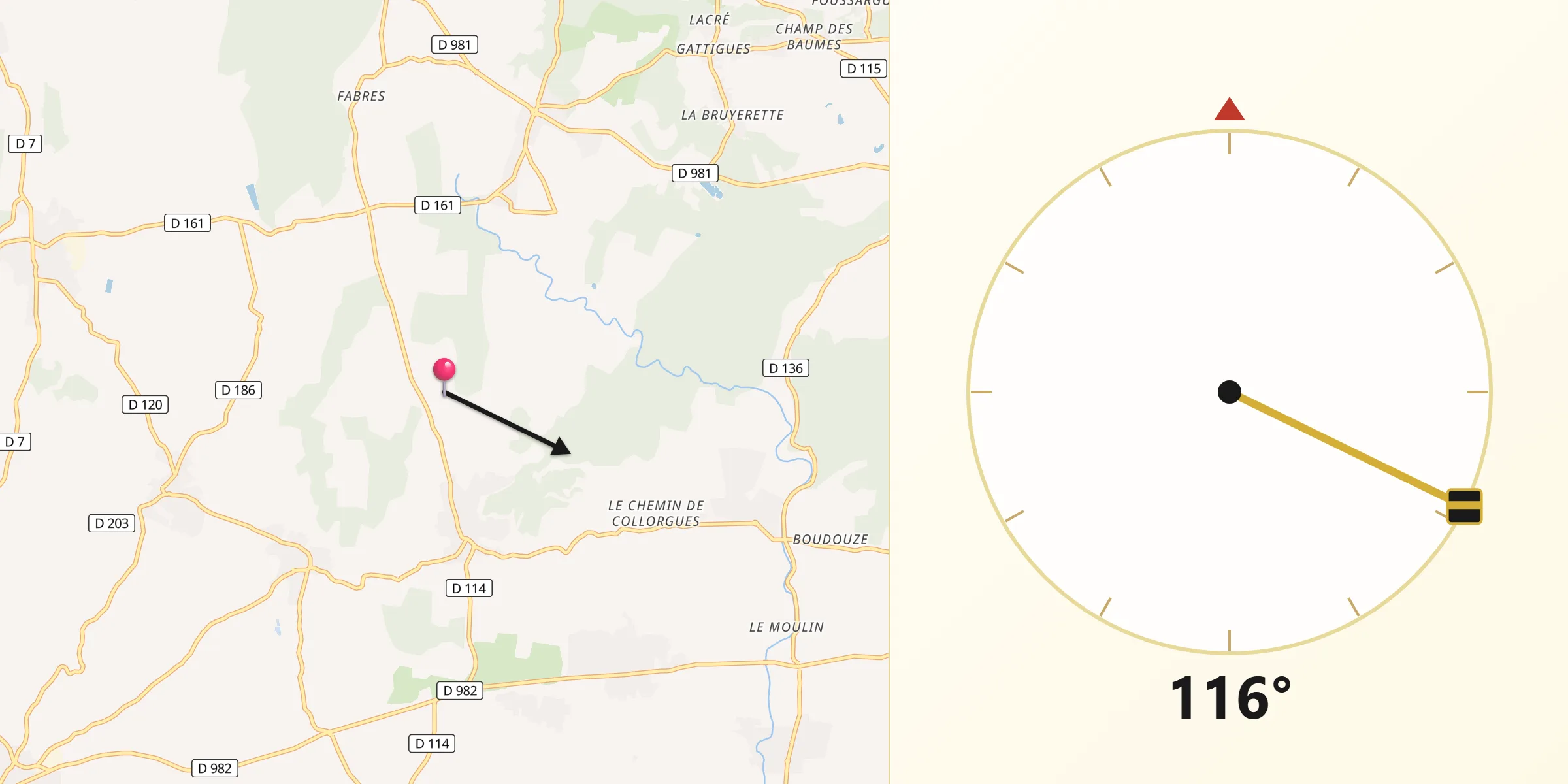 Direction vers la Qibla depuis Gard