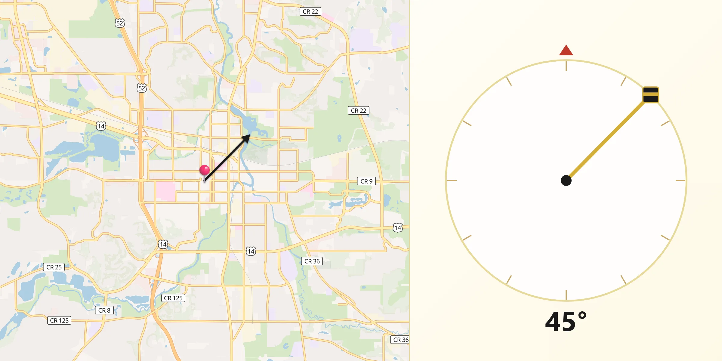 Dirección de la Qibla desde Rochester