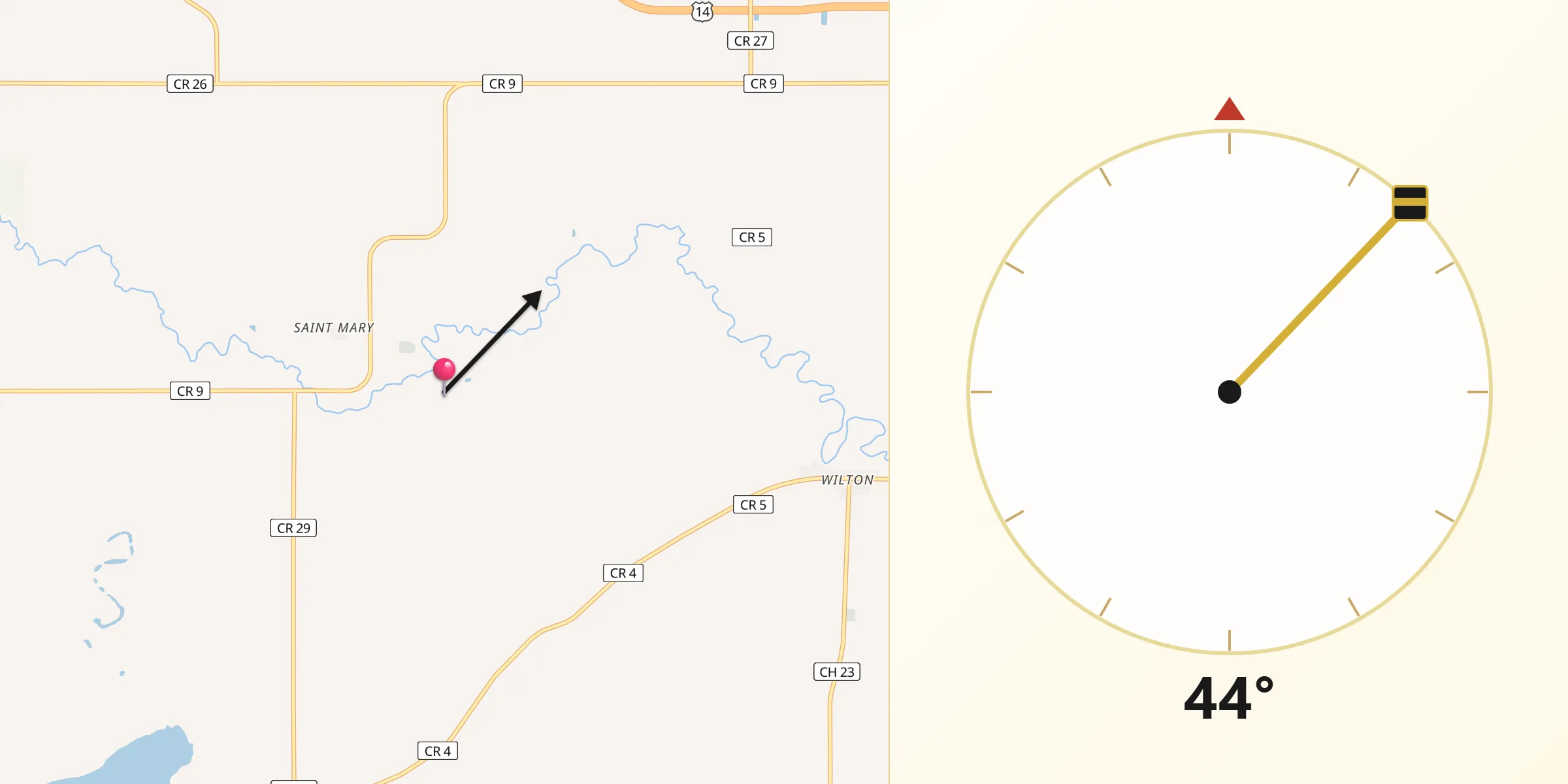 Qibla Direction from Waseca County