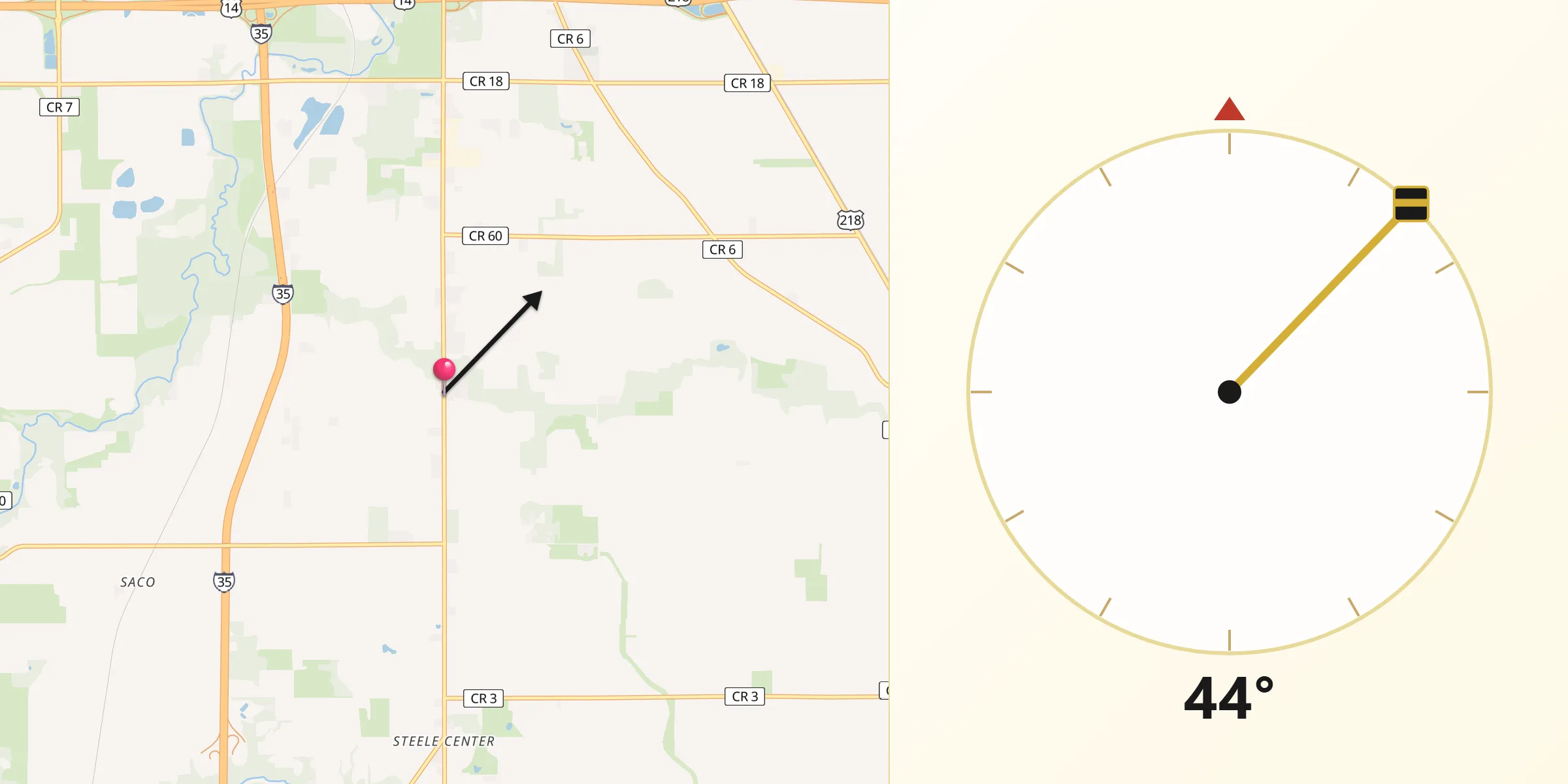 Qibla Direction from Steele County