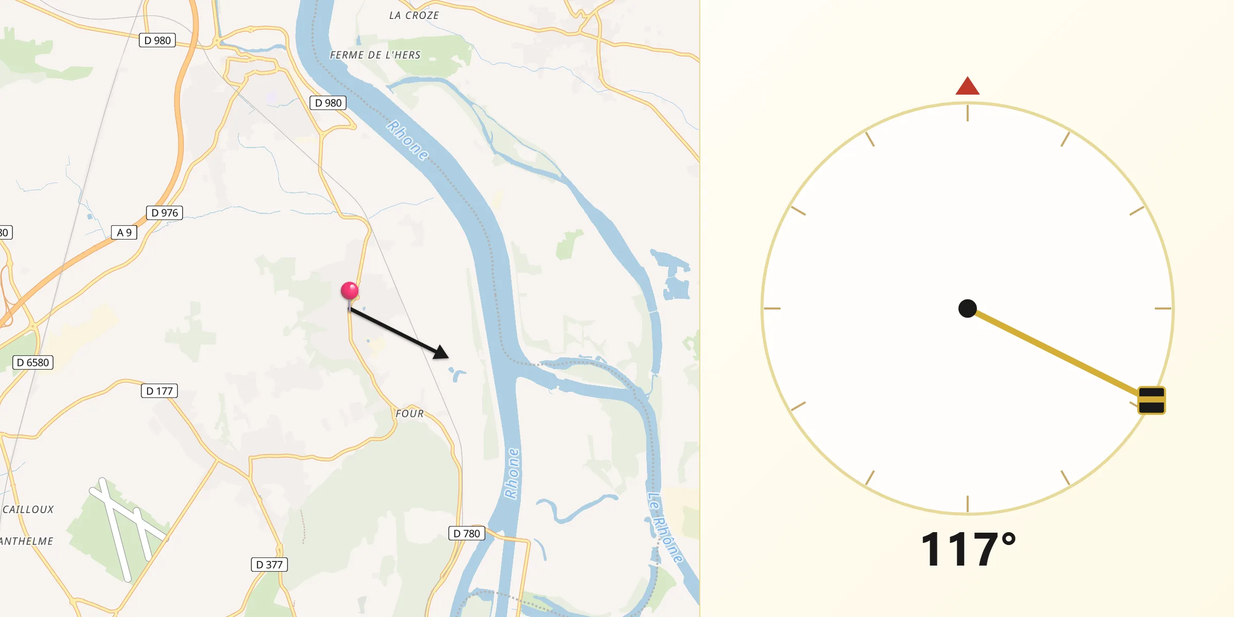 Direction vers la Qibla depuis Sauveterre