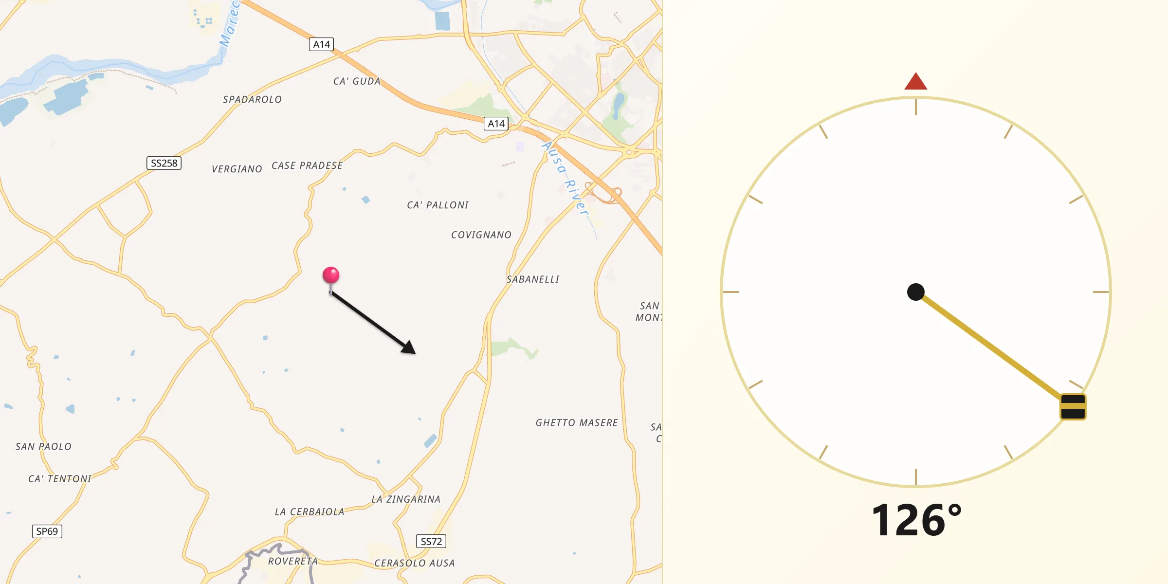 Direzione della Qibla da Provincia di Rimini