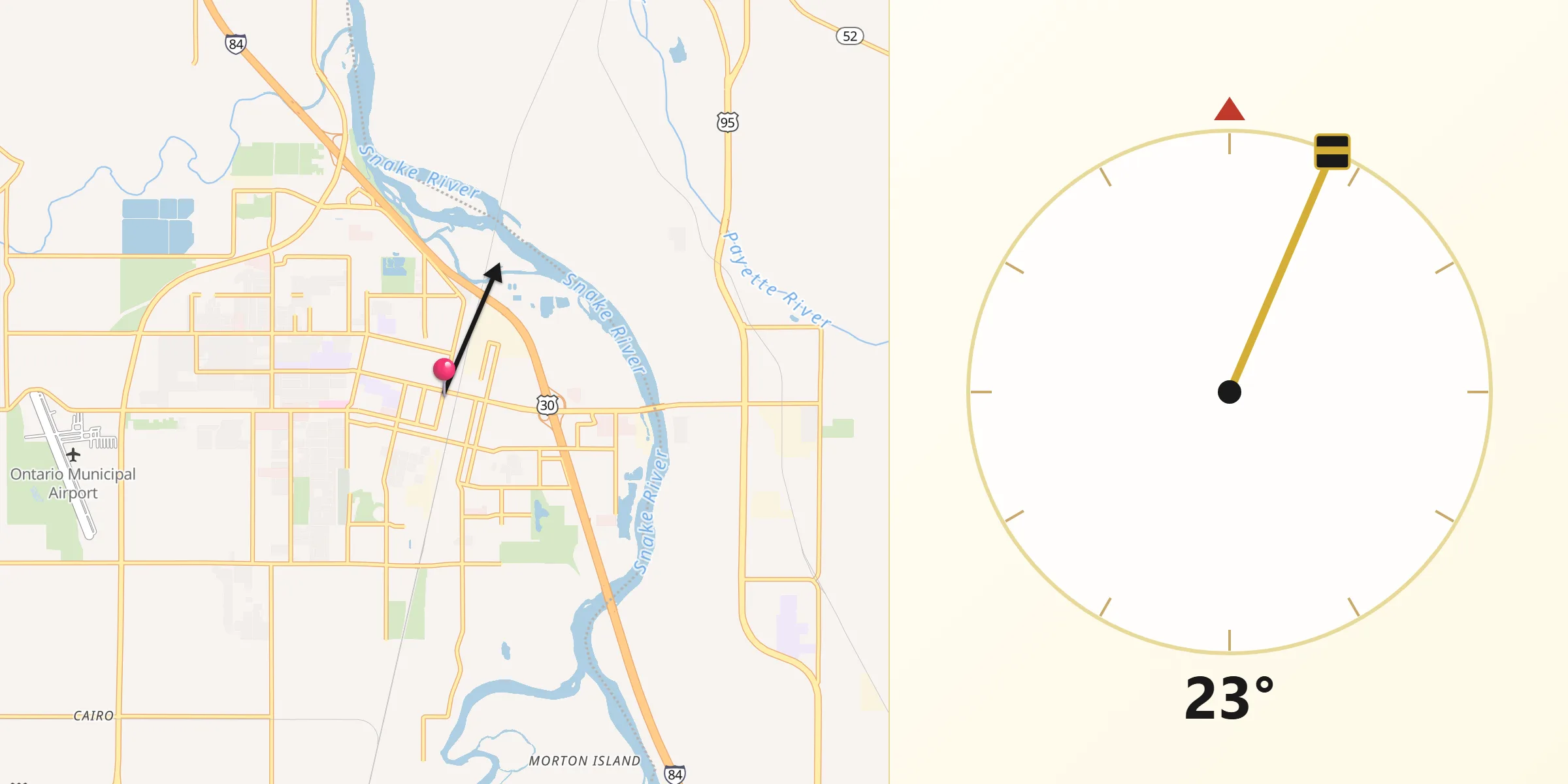 Dirección de la Qibla desde Ontario