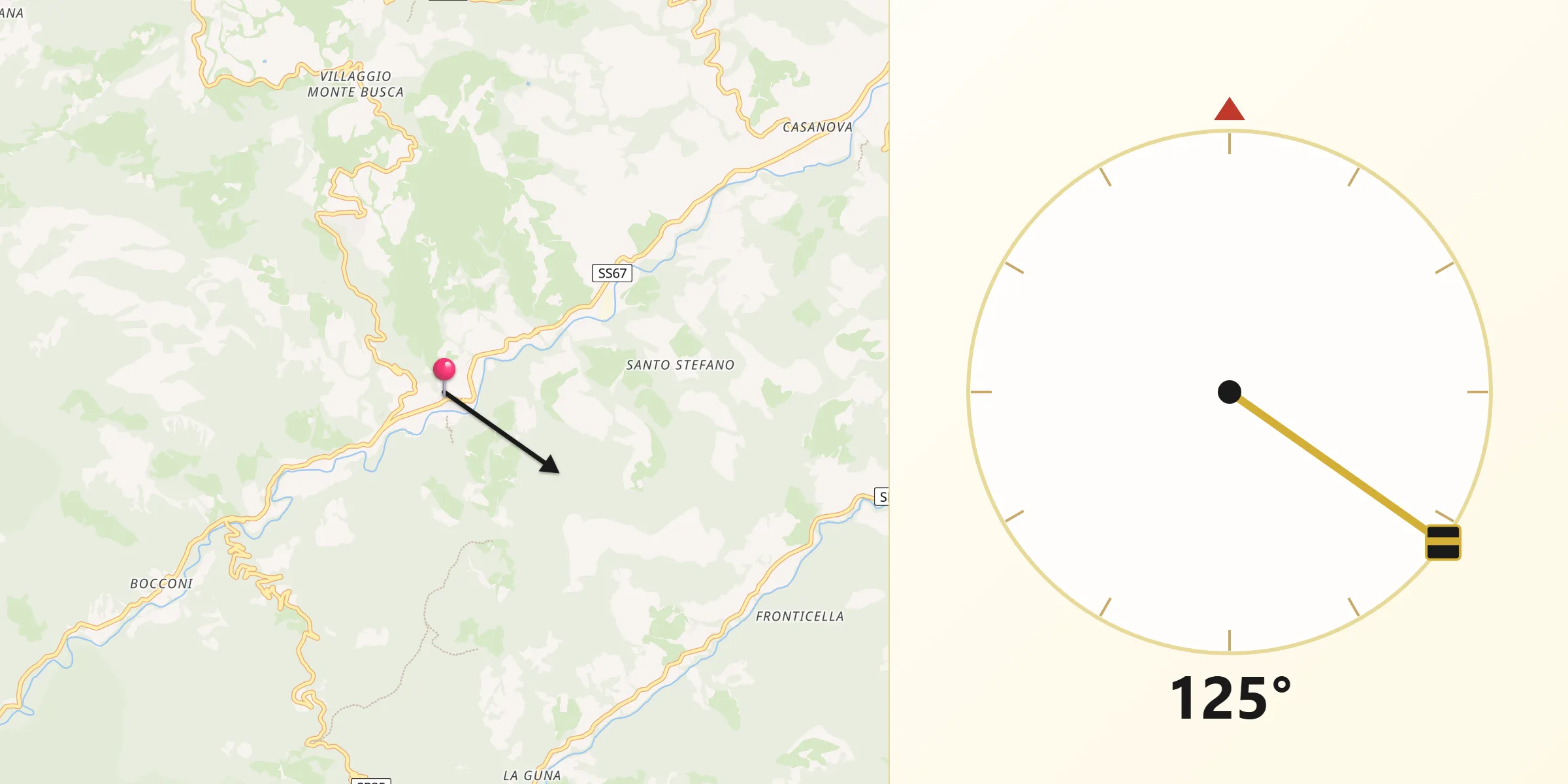 Direzione della Qibla da Portico di Romagna
