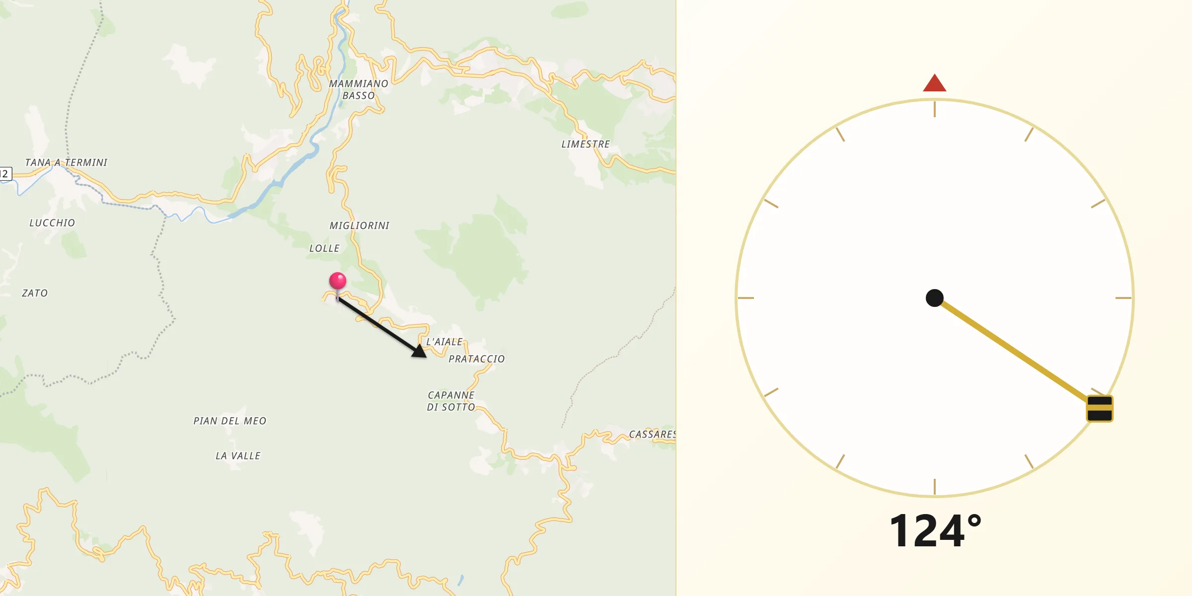 Direzione della Qibla da Piteglio