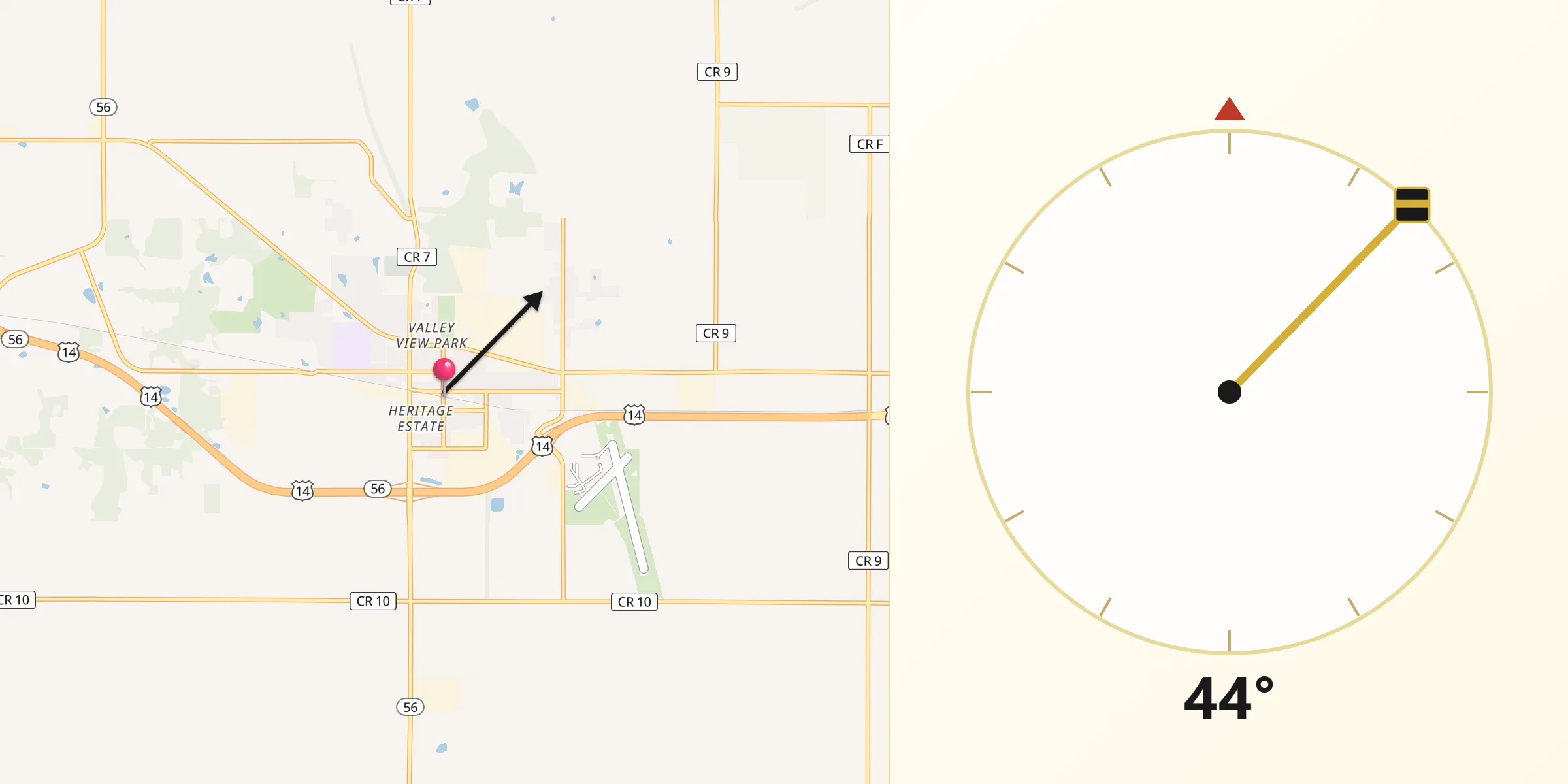 Qibla Direction from Dodge Center