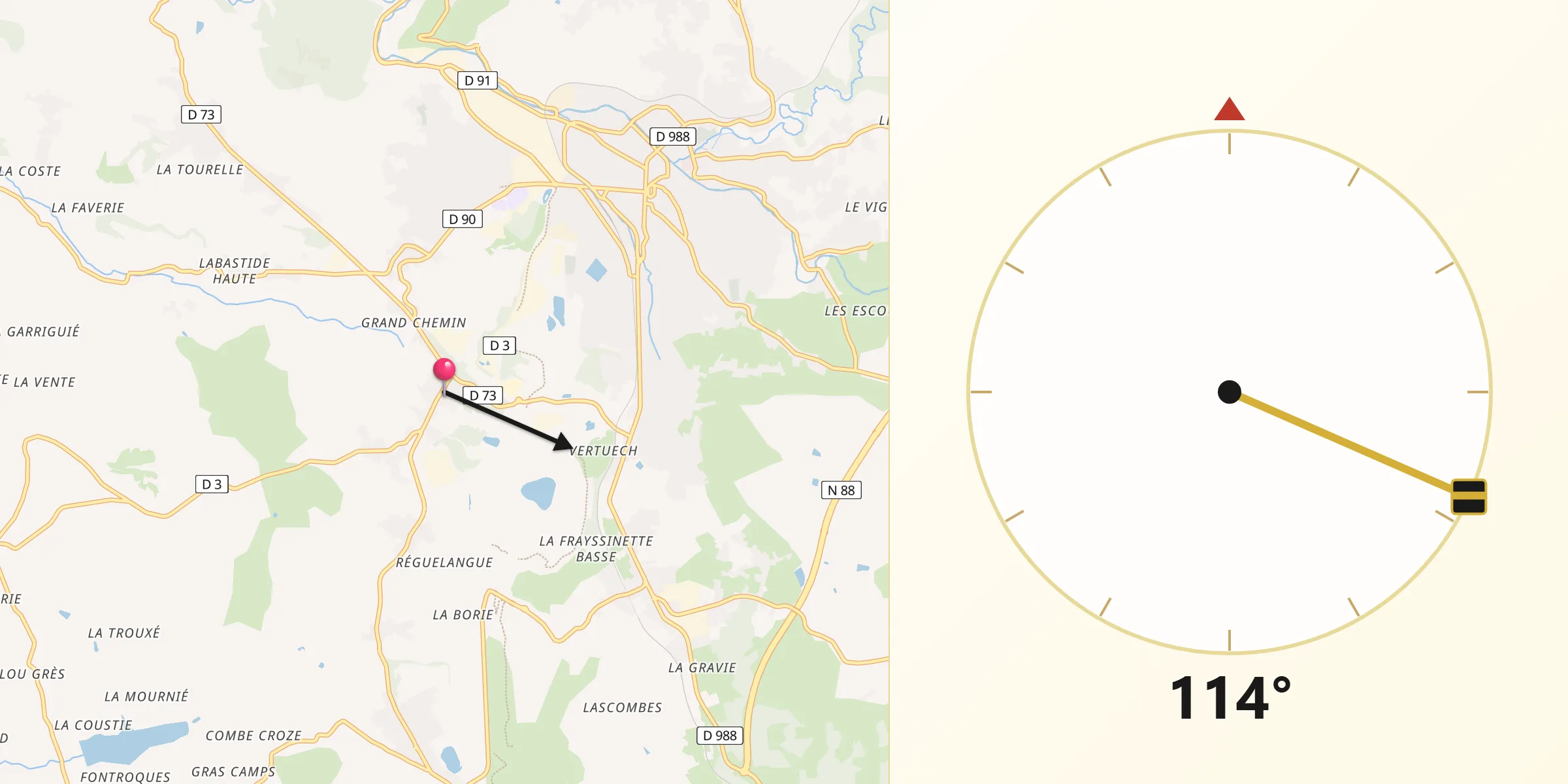 Direction vers la Qibla depuis Blaye-les-Mines