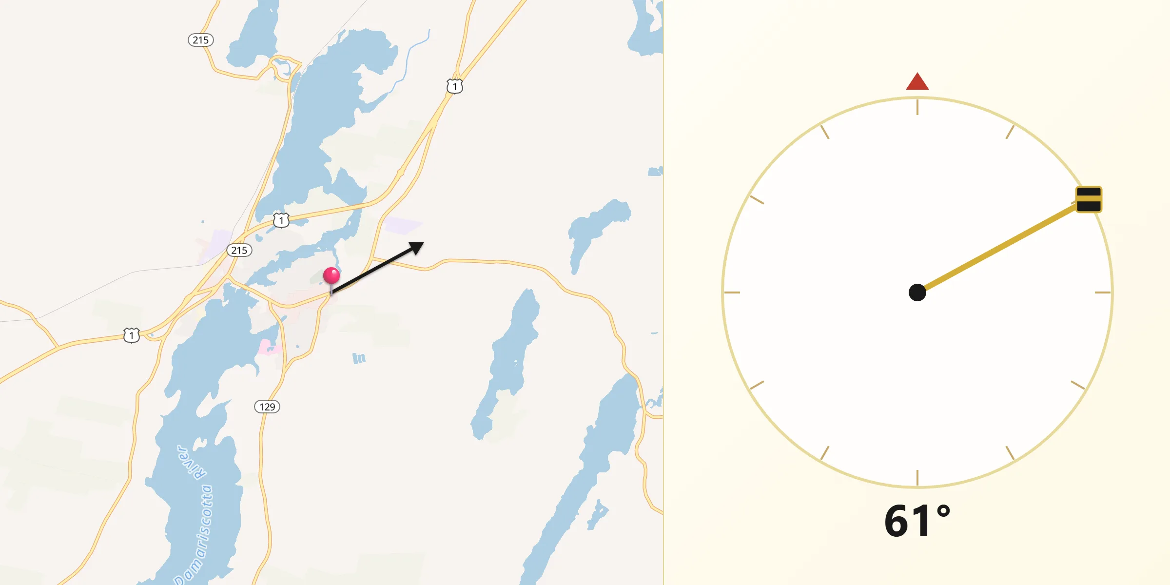 Qibla Direction from Damariscotta