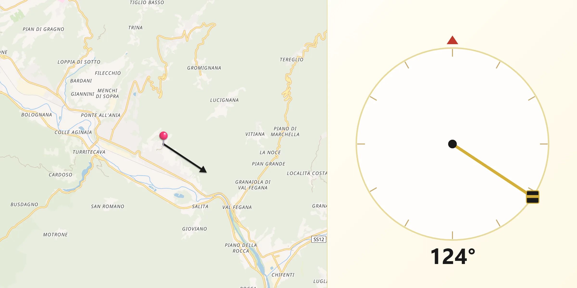 Direzione della Qibla da Piano di Coreglia-Ghivizzano