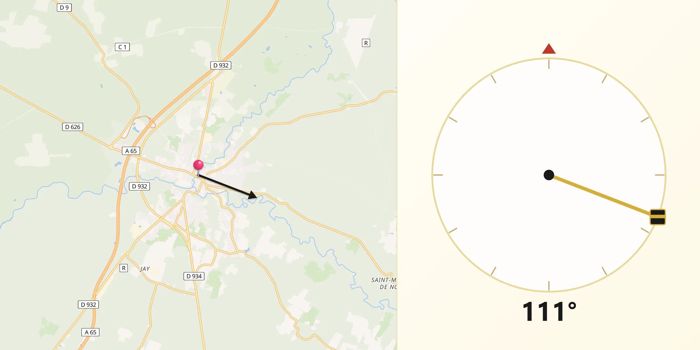 Direction vers la Qibla depuis Roquefort