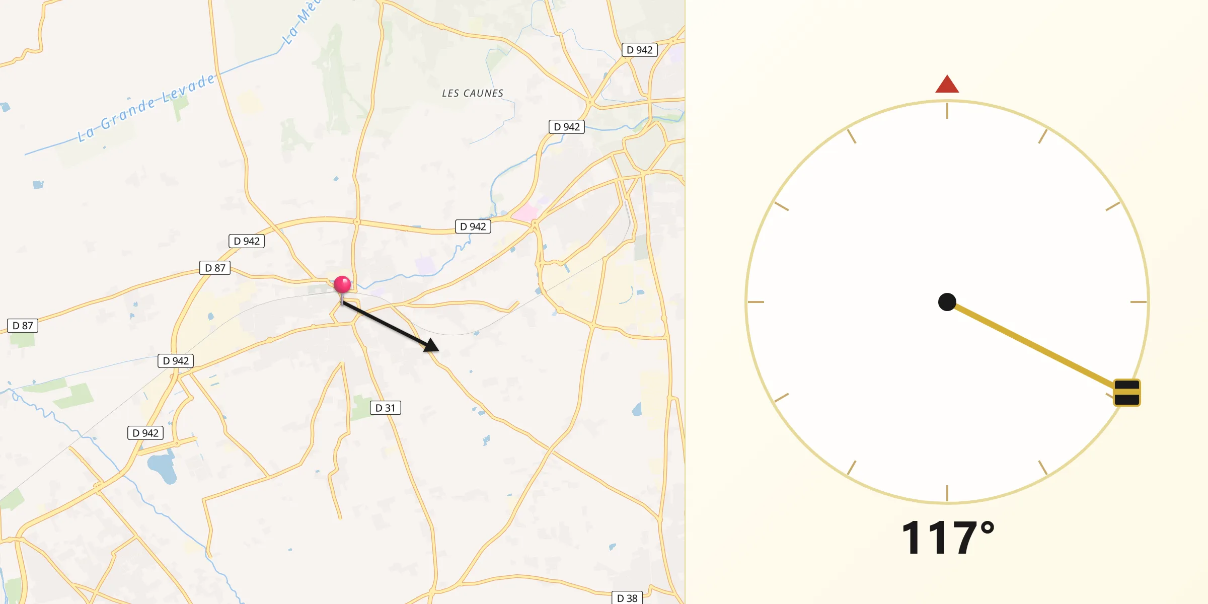 Direction vers la Qibla depuis Monteux