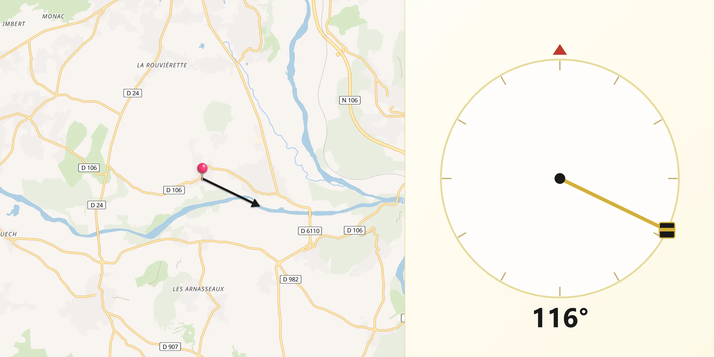 Direction vers la Qibla depuis Ribaute-les-Tavernes