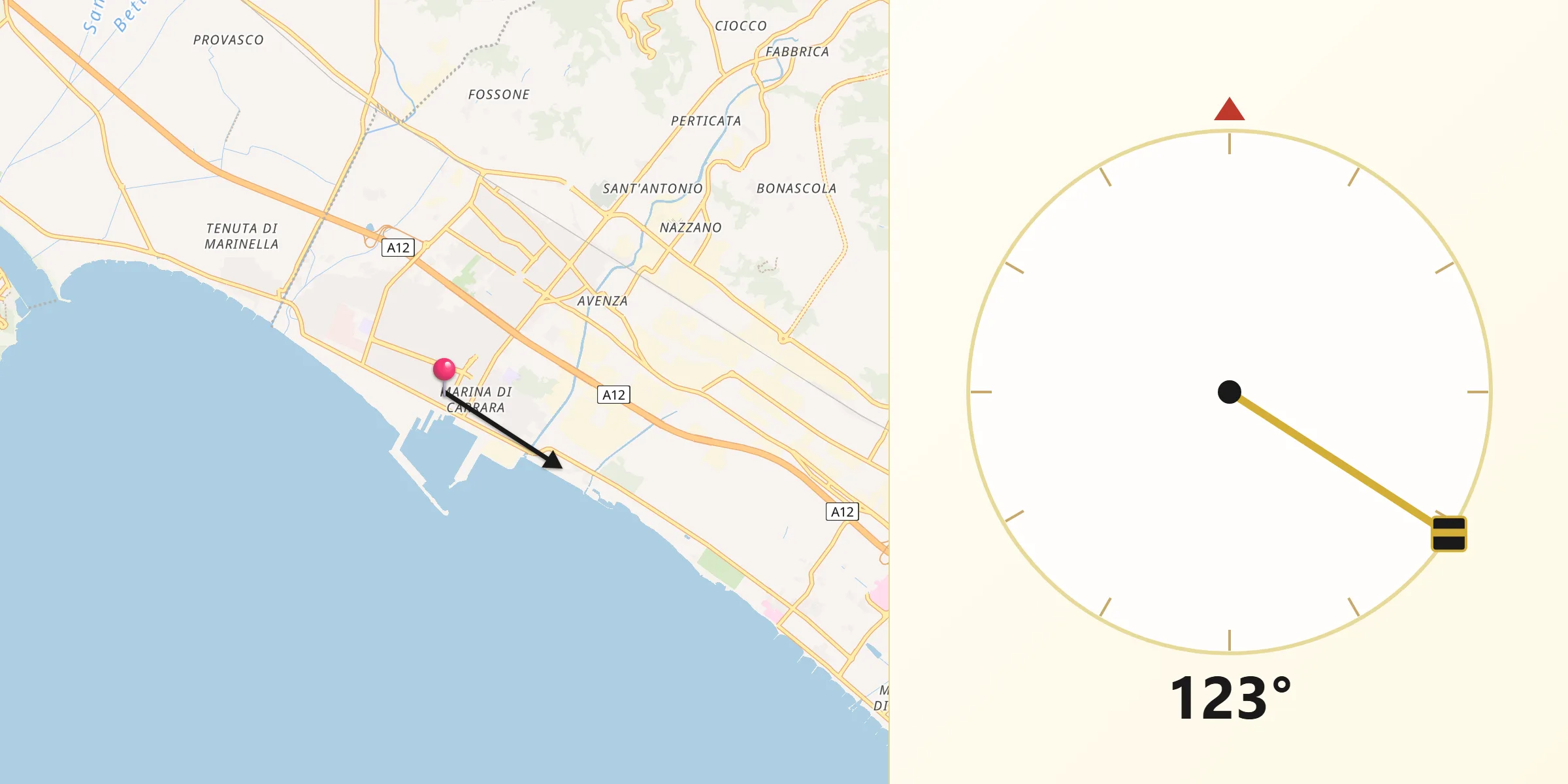 Direzione della Qibla da Marina di Carrara