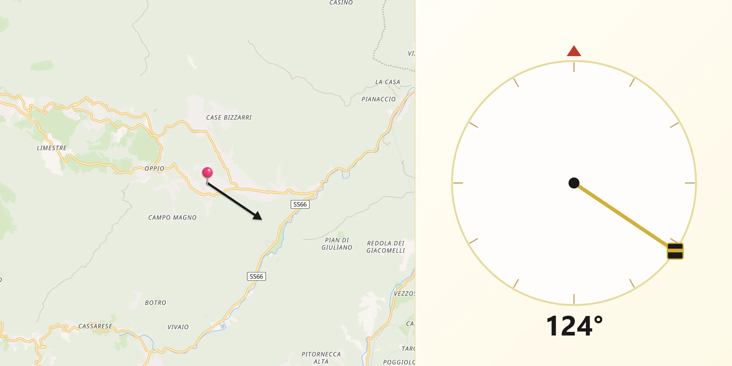 Direzione della Qibla da Campo Tizzoro