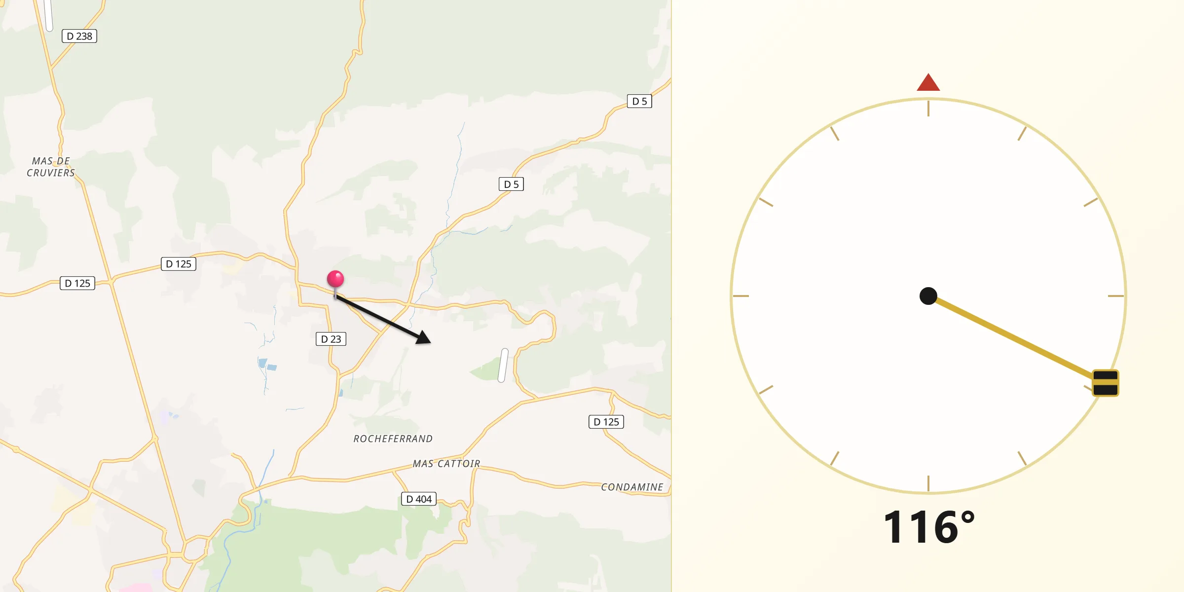 Direction vers la Qibla depuis Saint-Quentin-la-Poterie