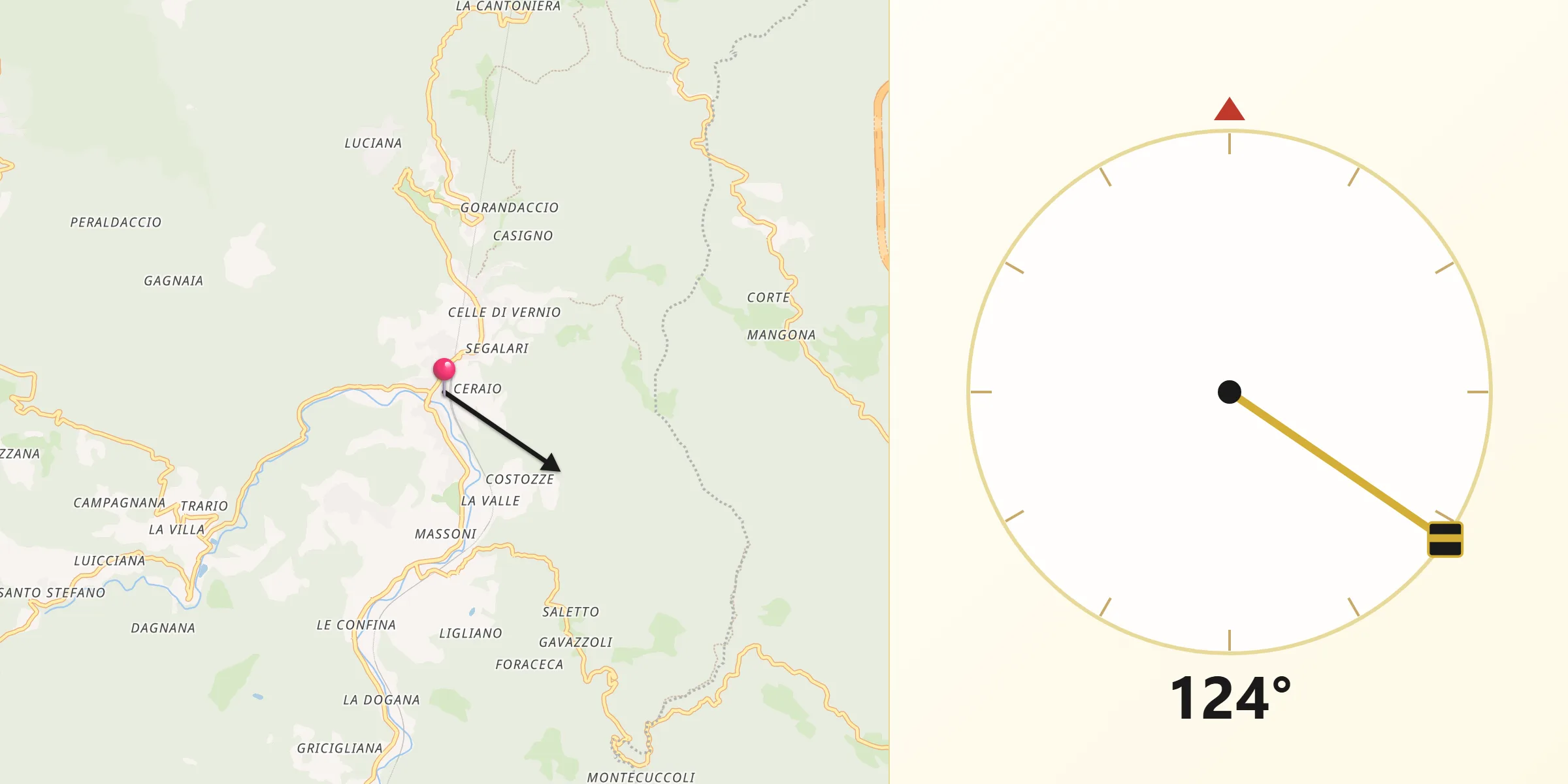 Direzione della Qibla da Mercatale-San Quirico