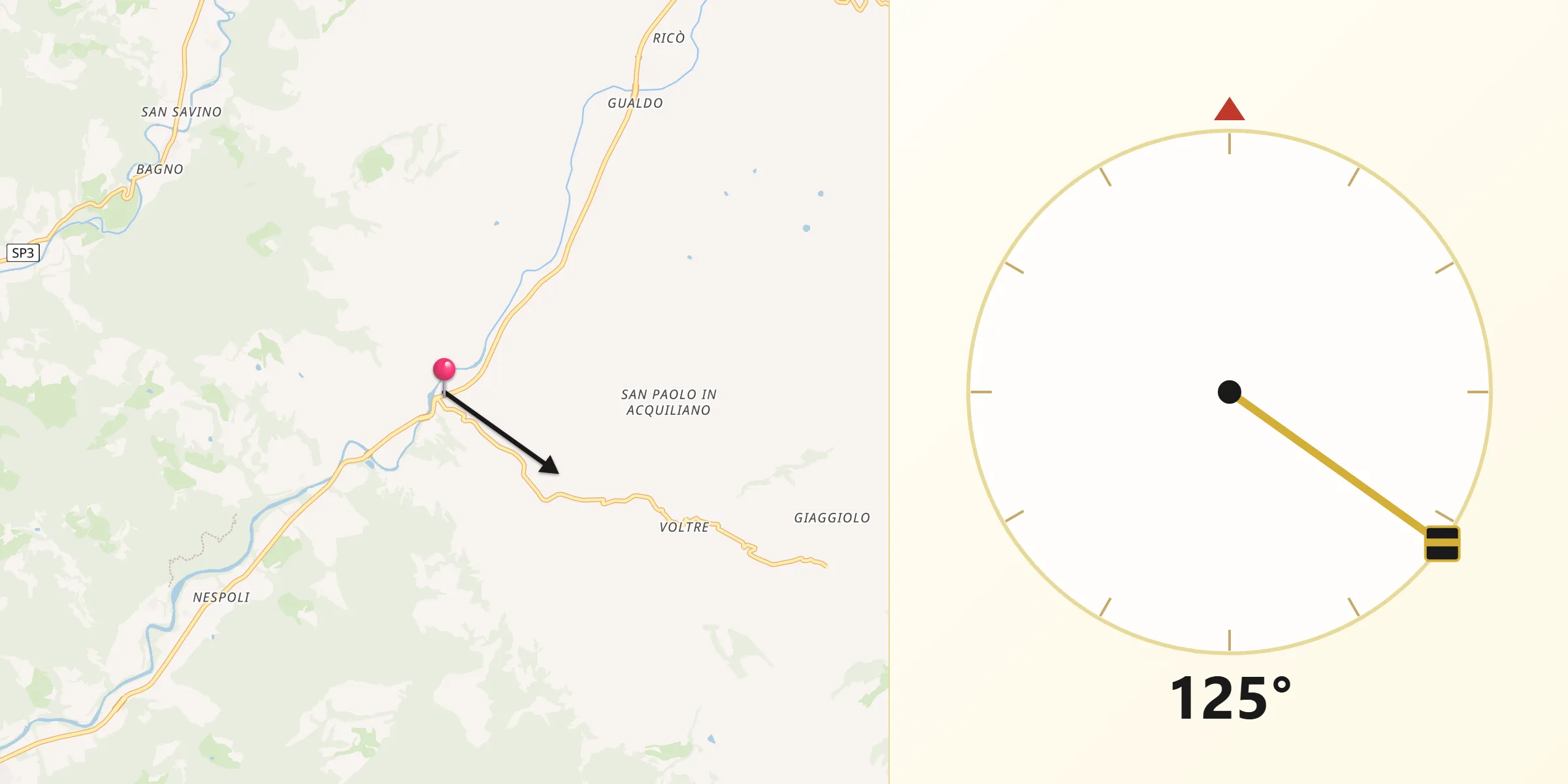 Direzione della Qibla da Cusercoli