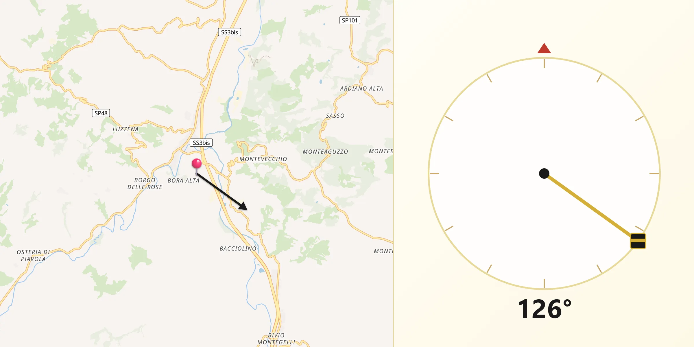 Direzione della Qibla da Bora Bassa