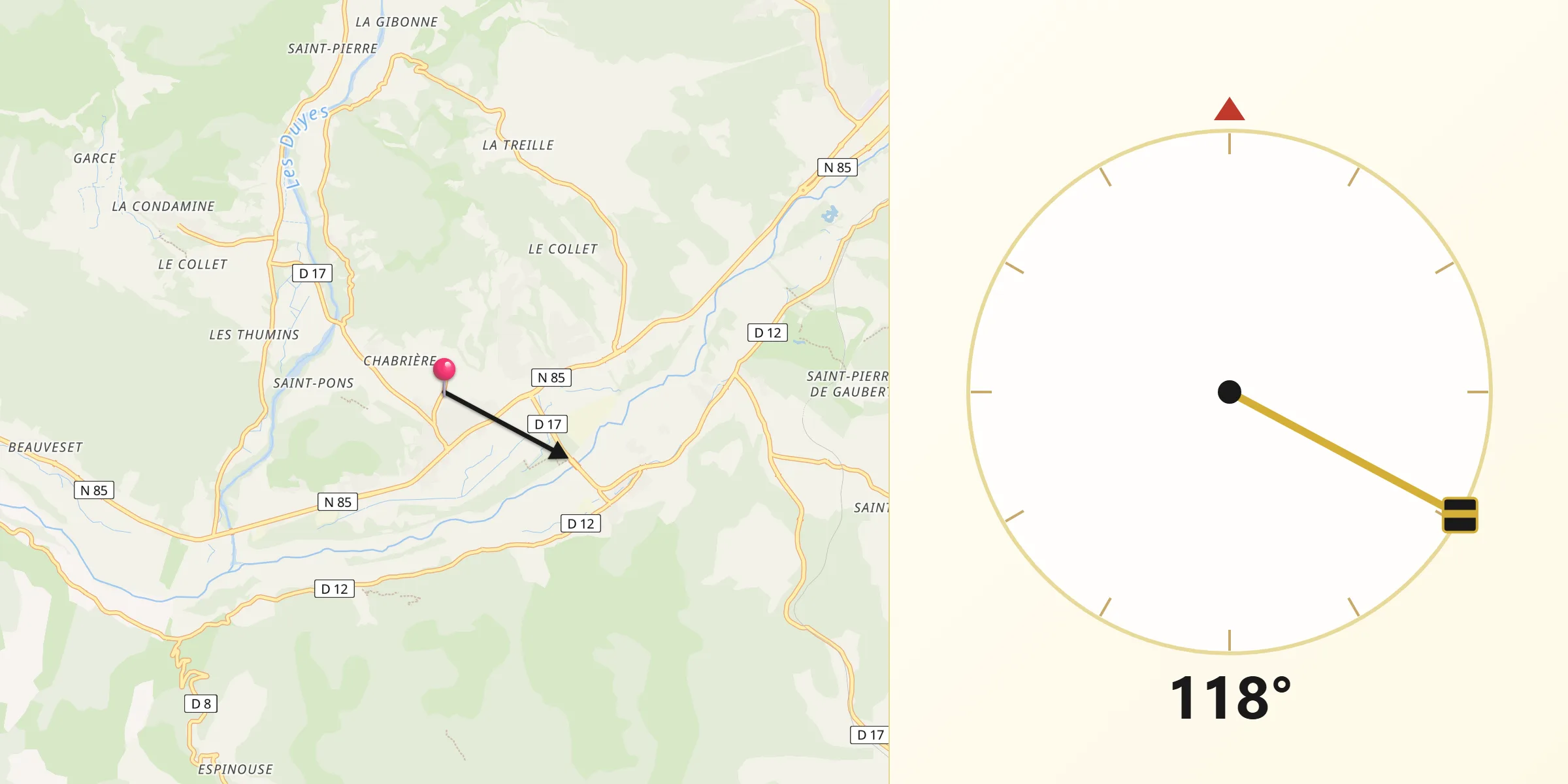 Direction vers la Qibla depuis Mallemoisson