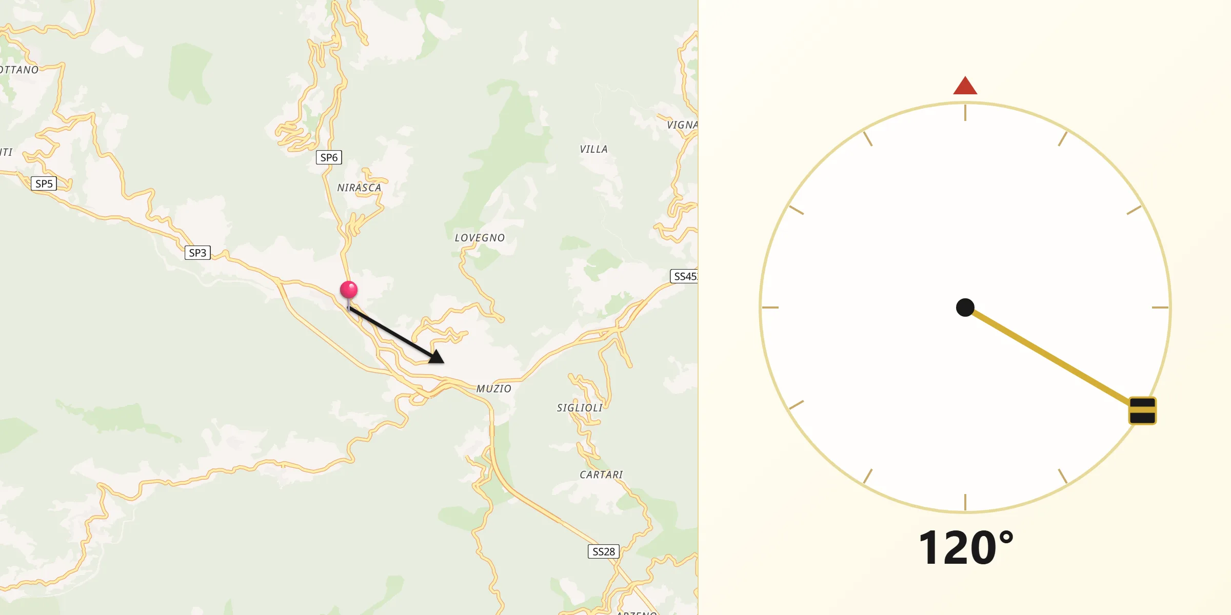 Direzione della Qibla da Pieve di Teco