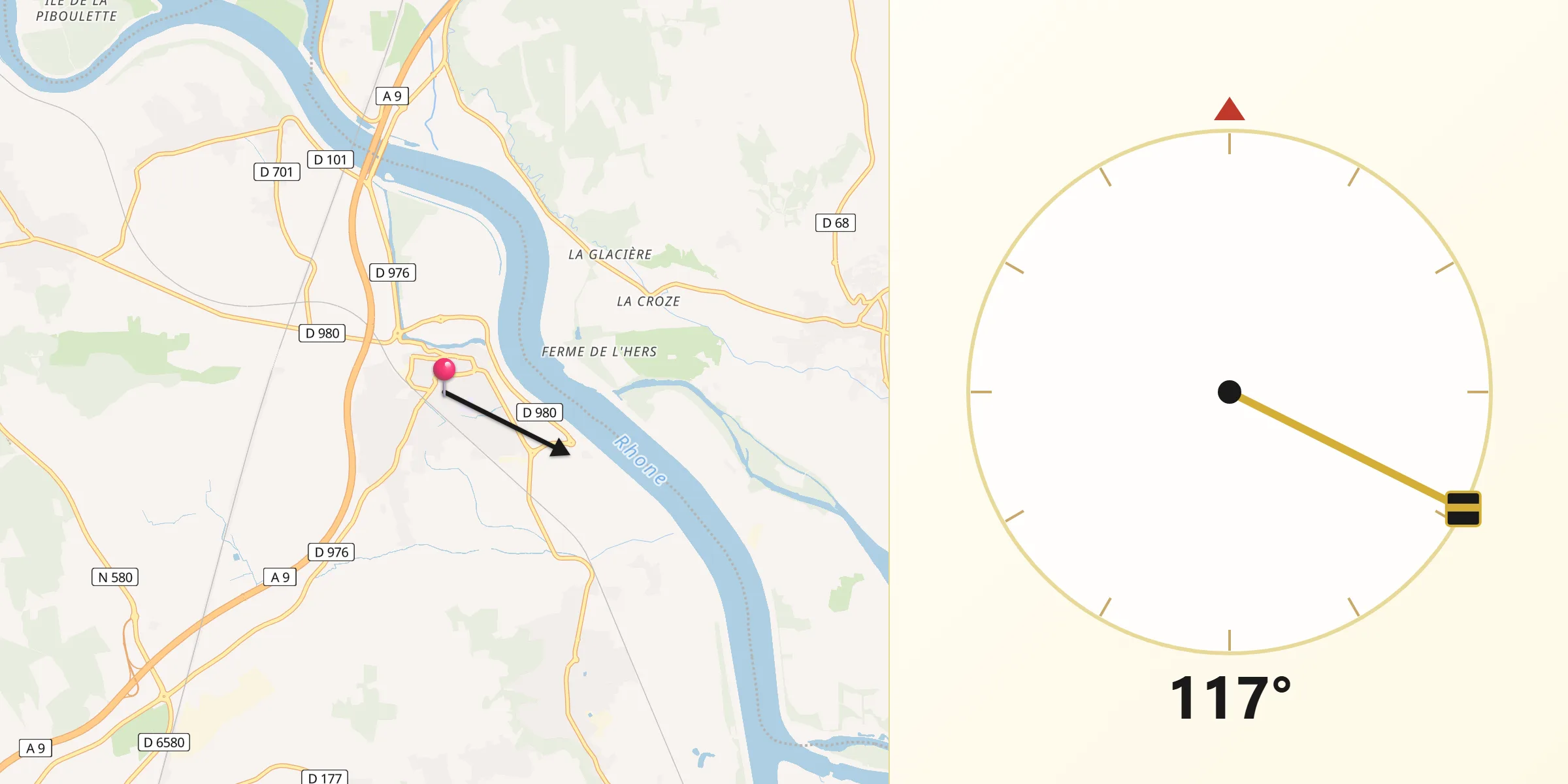Direction vers la Qibla depuis Roquemaure