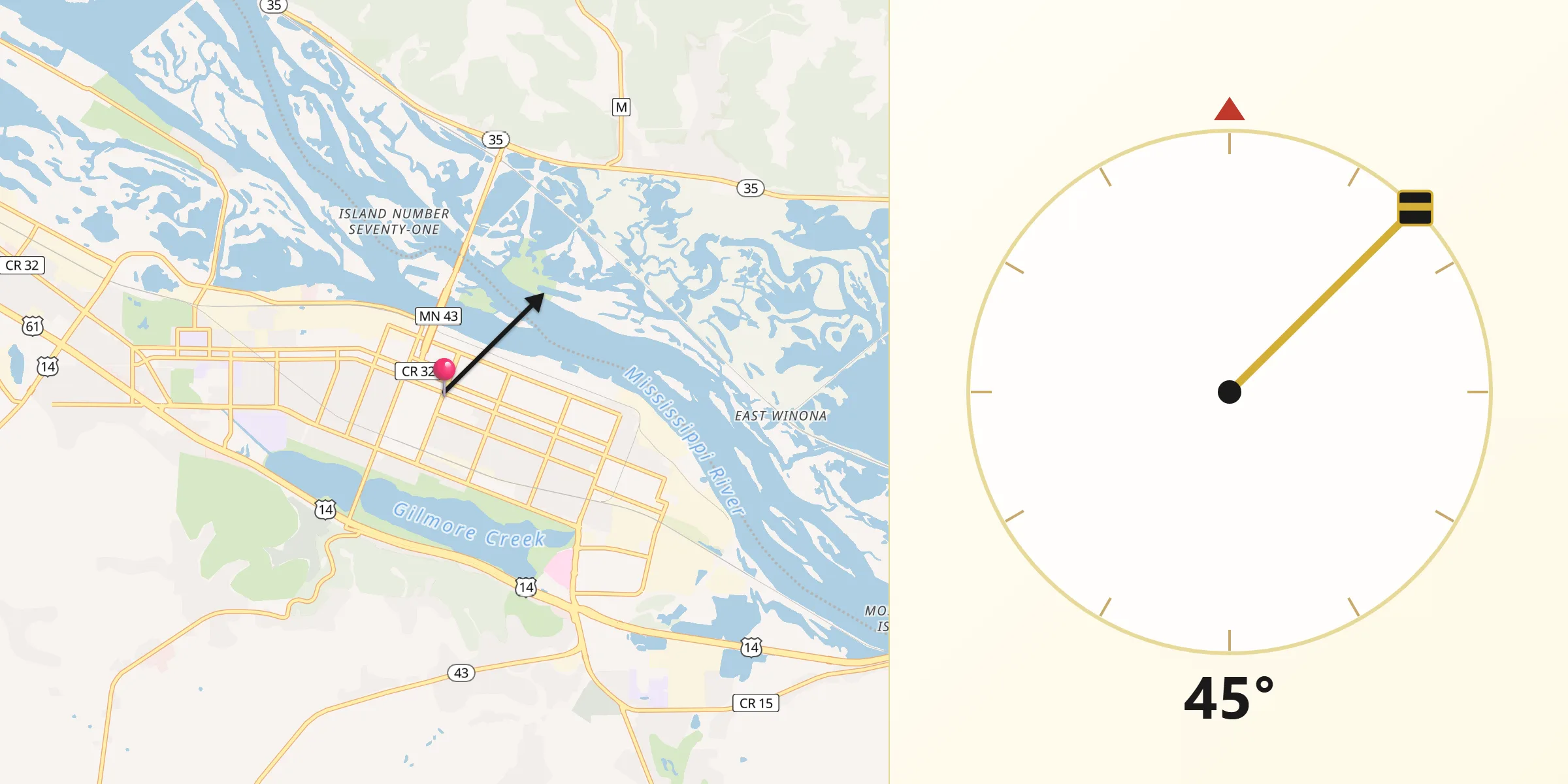 Qibla Direction from Winona