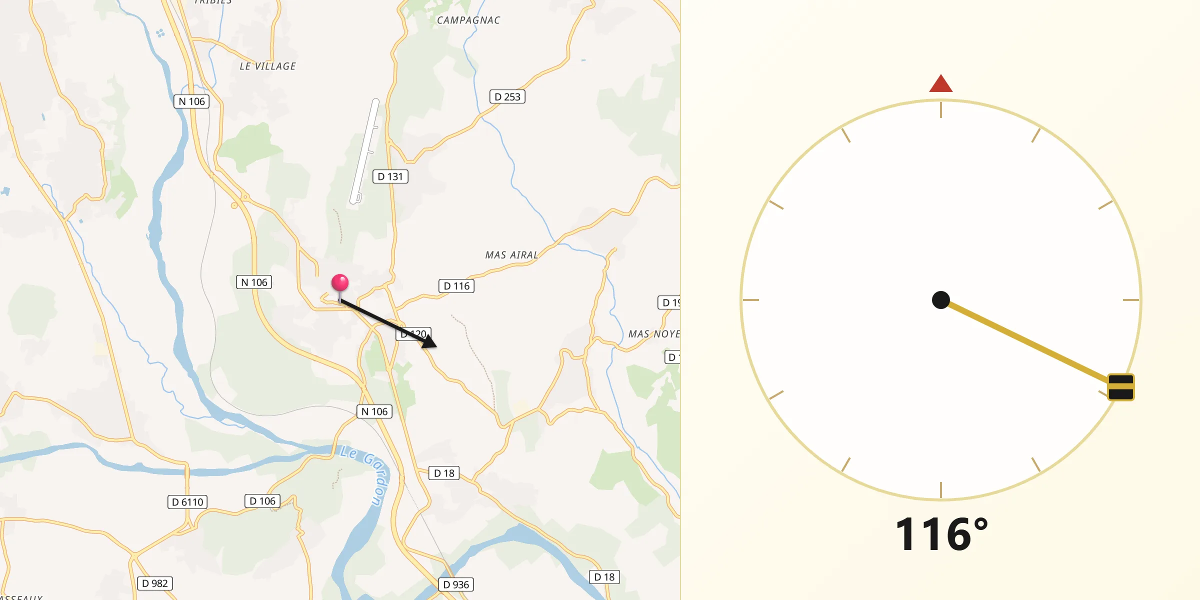 Direction vers la Qibla depuis Vézénobres
