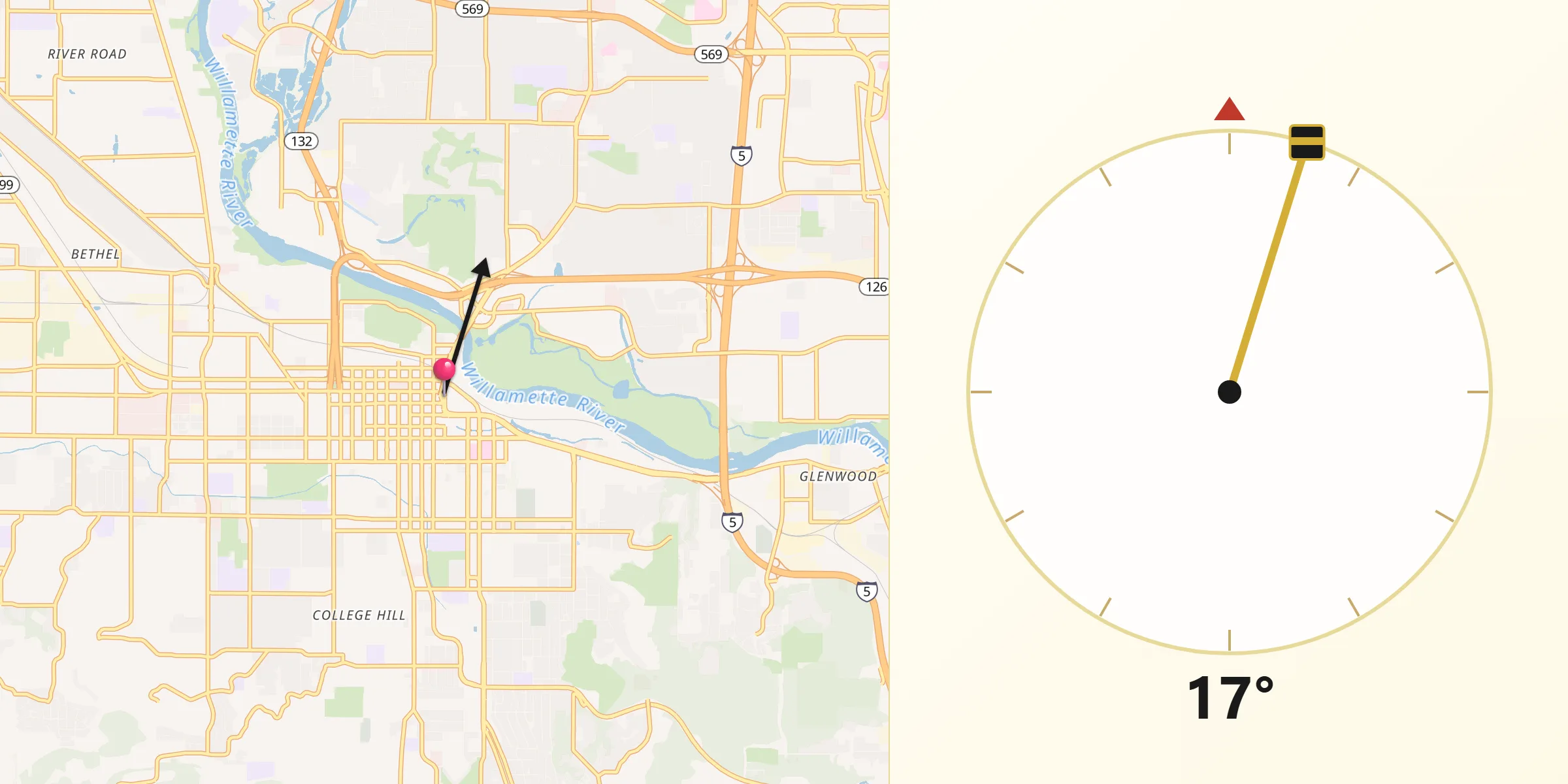 Qibla Direction from Eugene
